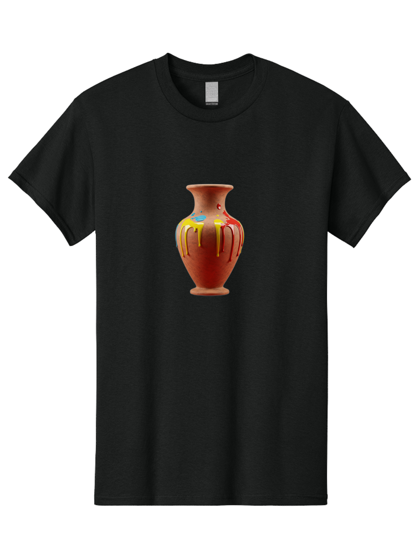 Painted-Clay-Pot Men'S Graphic Tee, 100% Cotton, Comfortable Casual Summer Wear, Machine Washable, Painted Clay Vase, Pottery Art, Colorful Drip Design, Artistic Expression, Vibrant Colors, Handmade Decor, Unique Pottery, Decorative Vase, Bab062 3