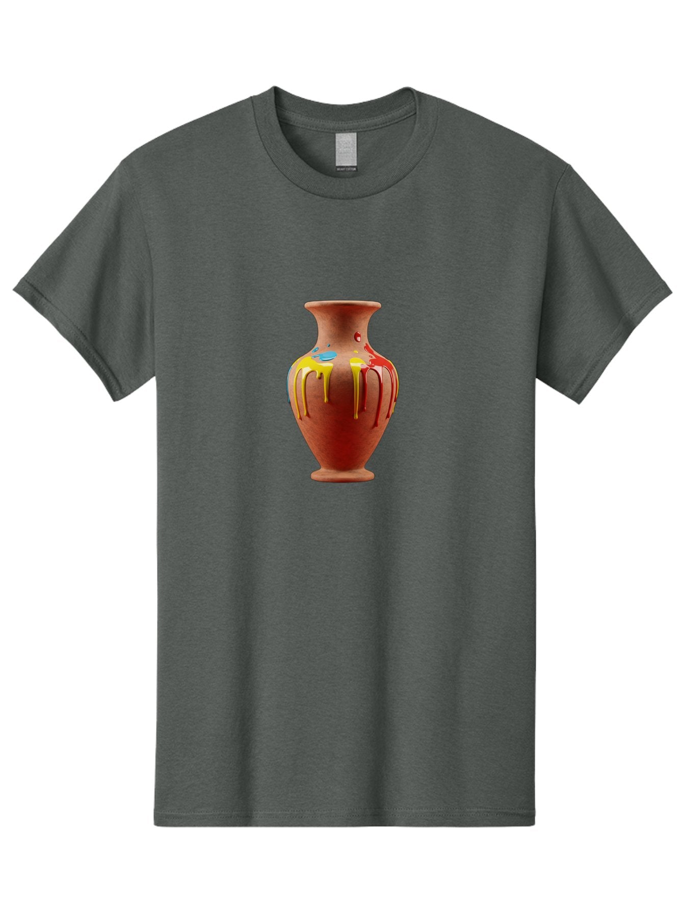 Painted-Clay-Pot Men'S Graphic Tee, 100% Cotton, Comfortable Casual Summer Wear, Machine Washable, Painted Clay Vase, Pottery Art, Colorful Drip Design, Artistic Expression, Vibrant Colors, Handmade Decor, Unique Pottery, Decorative Vase, Bab062 6
