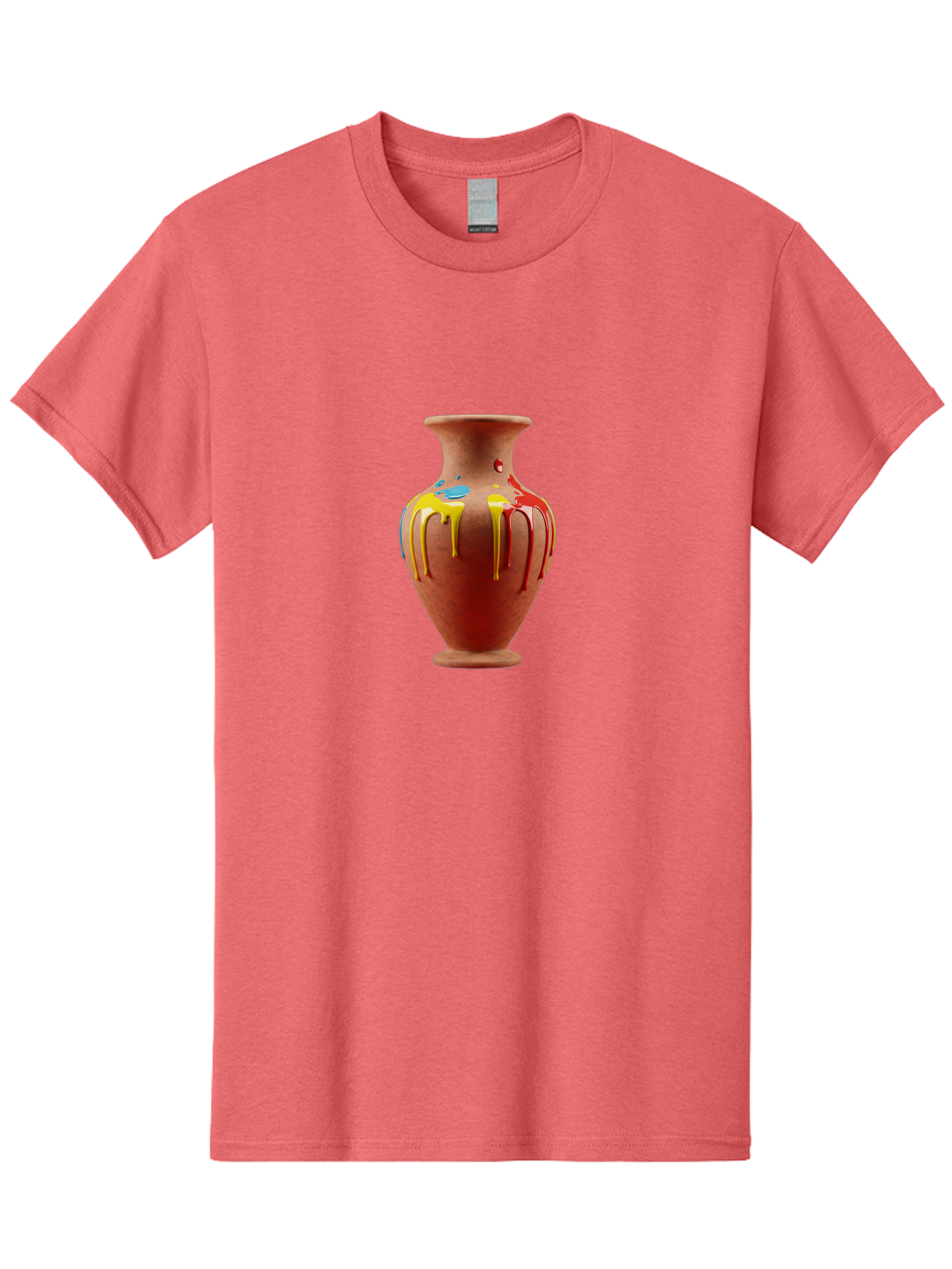Painted-Clay-Pot Men'S Graphic Tee, 100% Cotton, Comfortable Casual Summer Wear, Machine Washable, Painted Clay Vase, Pottery Art, Colorful Drip Design, Artistic Expression, Vibrant Colors, Handmade Decor, Unique Pottery, Decorative Vase, Bab062 5