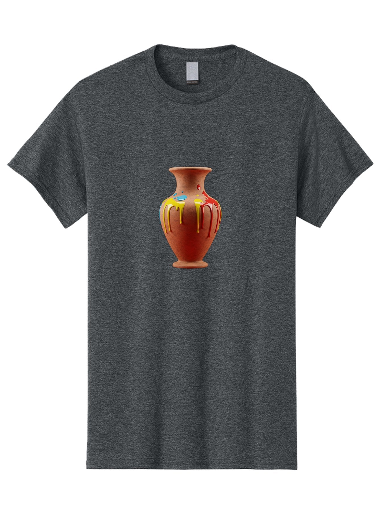 Painted-Clay-Pot Men'S Graphic Tee, 100% Cotton, Comfortable Casual Summer Wear, Machine Washable, Painted Clay Vase, Pottery Art, Colorful Drip Design, Artistic Expression, Vibrant Colors, Handmade Decor, Unique Pottery, Decorative Vase, Bab062 5