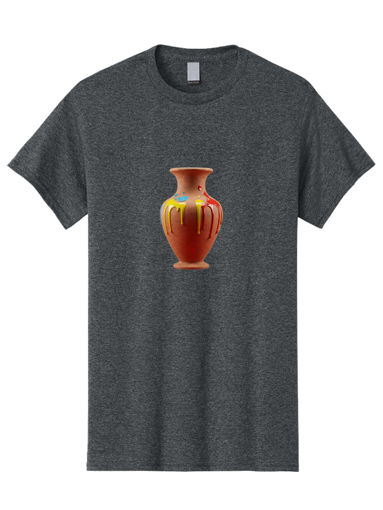 Painted-Clay-Pot Men'S Graphic Tee, 100% Cotton, Comfortable Casual Summer Wear, Machine Washable, Painted Clay Vase, Pottery Art, Colorful Drip Design, Artistic Expression, Vibrant Colors, Handmade Decor, Unique Pottery, Decorative Vase, Bab062 15
