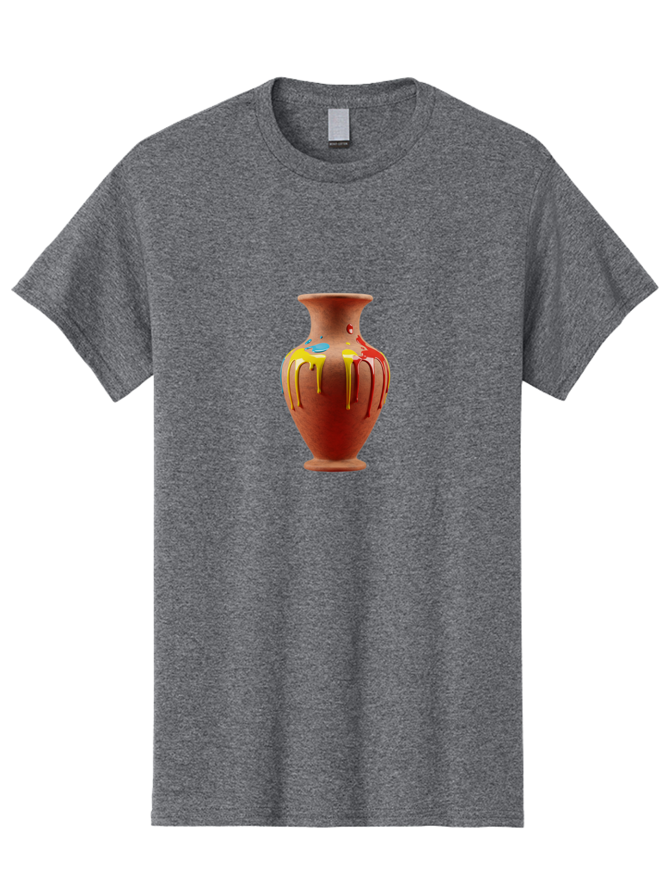 Painted-Clay-Pot Men'S Graphic Tee, 100% Cotton, Comfortable Casual Summer Wear, Machine Washable, Painted Clay Vase, Pottery Art, Colorful Drip Design, Artistic Expression, Vibrant Colors, Handmade Decor, Unique Pottery, Decorative Vase, Bab062 17