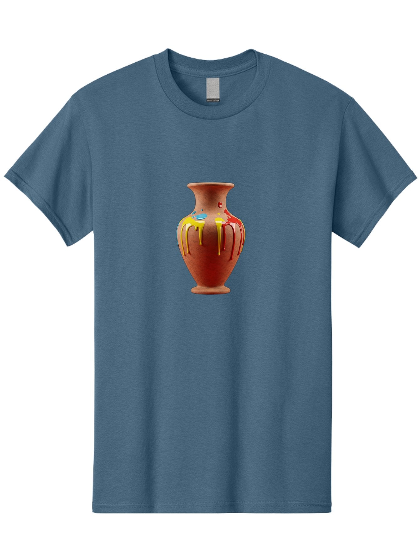 Painted-Clay-Pot Men'S Graphic Tee, 100% Cotton, Comfortable Casual Summer Wear, Machine Washable, Painted Clay Vase, Pottery Art, Colorful Drip Design, Artistic Expression, Vibrant Colors, Handmade Decor, Unique Pottery, Decorative Vase, Bab062