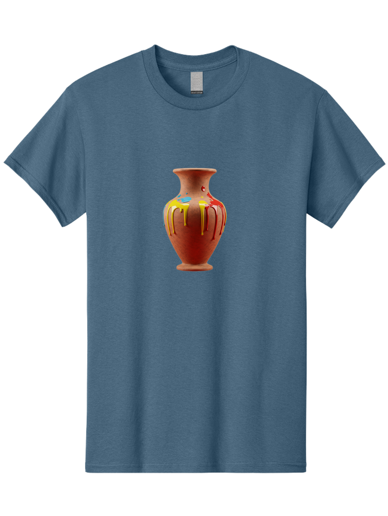 Painted-Clay-Pot Men'S Graphic Tee, 100% Cotton, Comfortable Casual Summer Wear, Machine Washable, Painted Clay Vase, Pottery Art, Colorful Drip Design, Artistic Expression, Vibrant Colors, Handmade Decor, Unique Pottery, Decorative Vase, Bab062 19