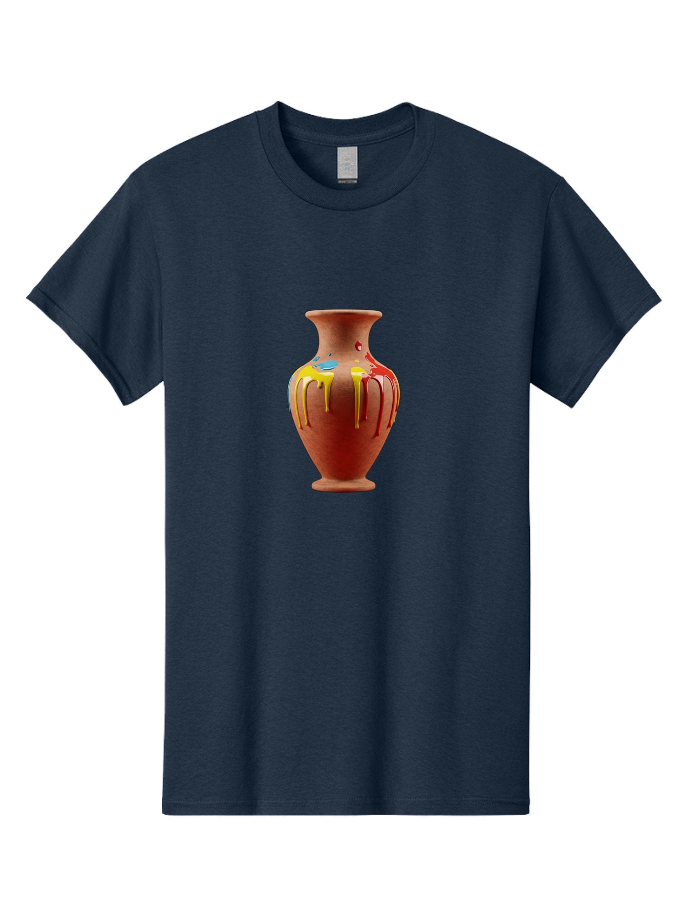 Painted-Clay-Pot Men'S Graphic Tee, 100% Cotton, Comfortable Casual Summer Wear, Machine Washable, Painted Clay Vase, Pottery Art, Colorful Drip Design, Artistic Expression, Vibrant Colors, Handmade Decor, Unique Pottery, Decorative Vase, Bab062 4