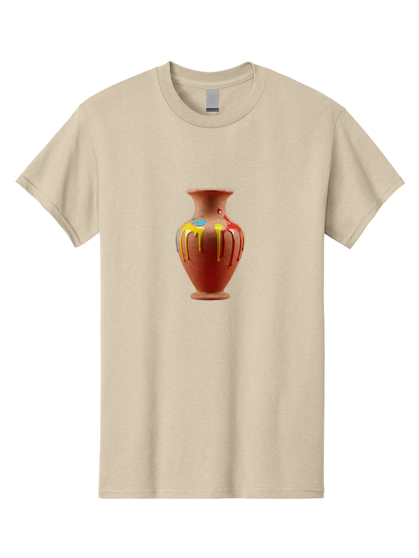 Painted-Clay-Pot Men'S Graphic Tee, 100% Cotton, Comfortable Casual Summer Wear, Machine Washable, Painted Clay Vase, Pottery Art, Colorful Drip Design, Artistic Expression, Vibrant Colors, Handmade Decor, Unique Pottery, Decorative Vase, Bab062 25