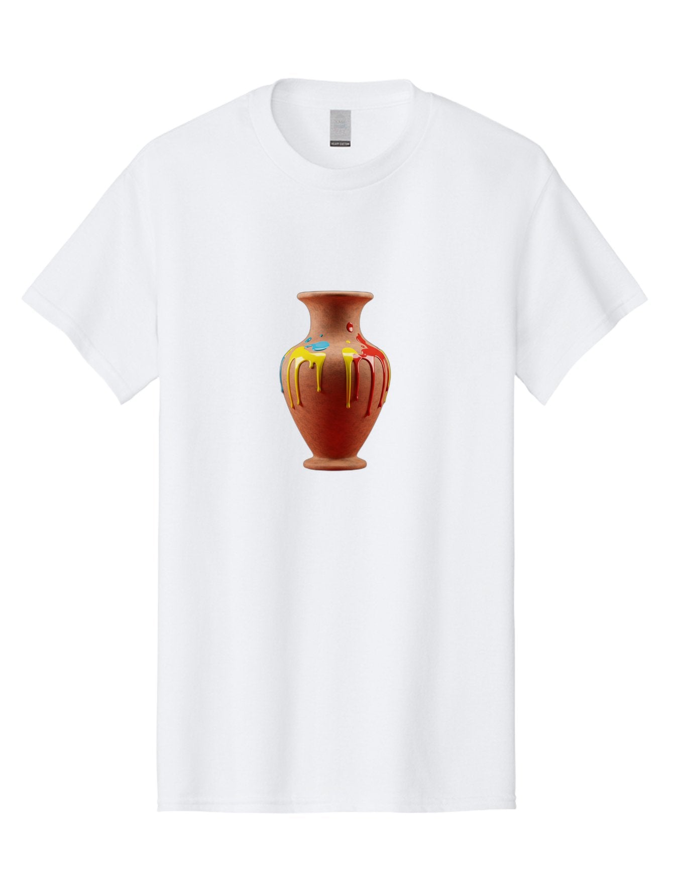 Painted-Clay-Pot Men'S Graphic Tee, 100% Cotton, Comfortable Casual Summer Wear, Machine Washable, Painted Clay Vase, Pottery Art, Colorful Drip Design, Artistic Expression, Vibrant Colors, Handmade Decor, Unique Pottery, Decorative Vase, Bab062 11