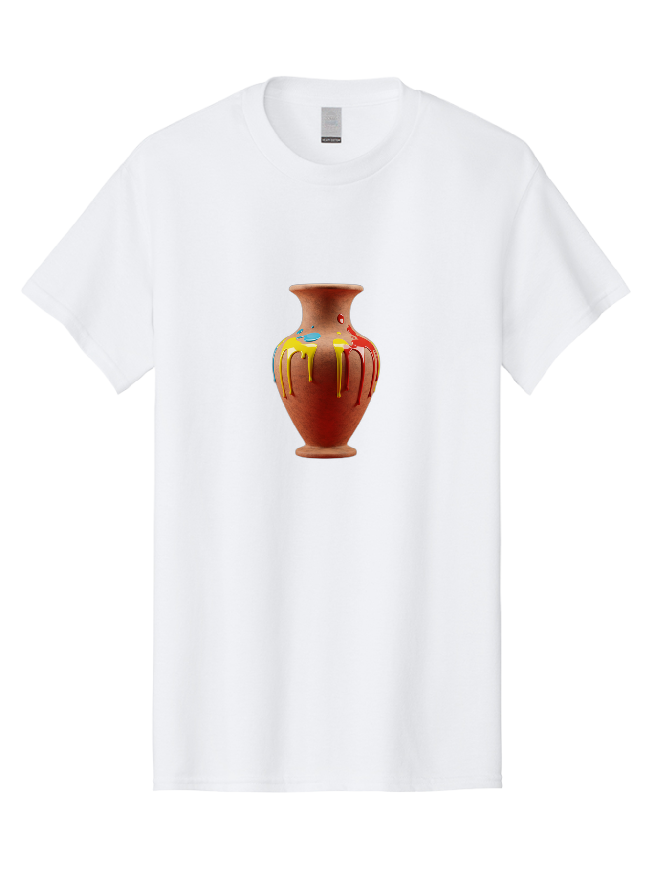 Painted-Clay-Pot Men'S Graphic Tee, 100% Cotton, Comfortable Casual Summer Wear, Machine Washable, Painted Clay Vase, Pottery Art, Colorful Drip Design, Artistic Expression, Vibrant Colors, Handmade Decor, Unique Pottery, Decorative Vase, Bab062 7