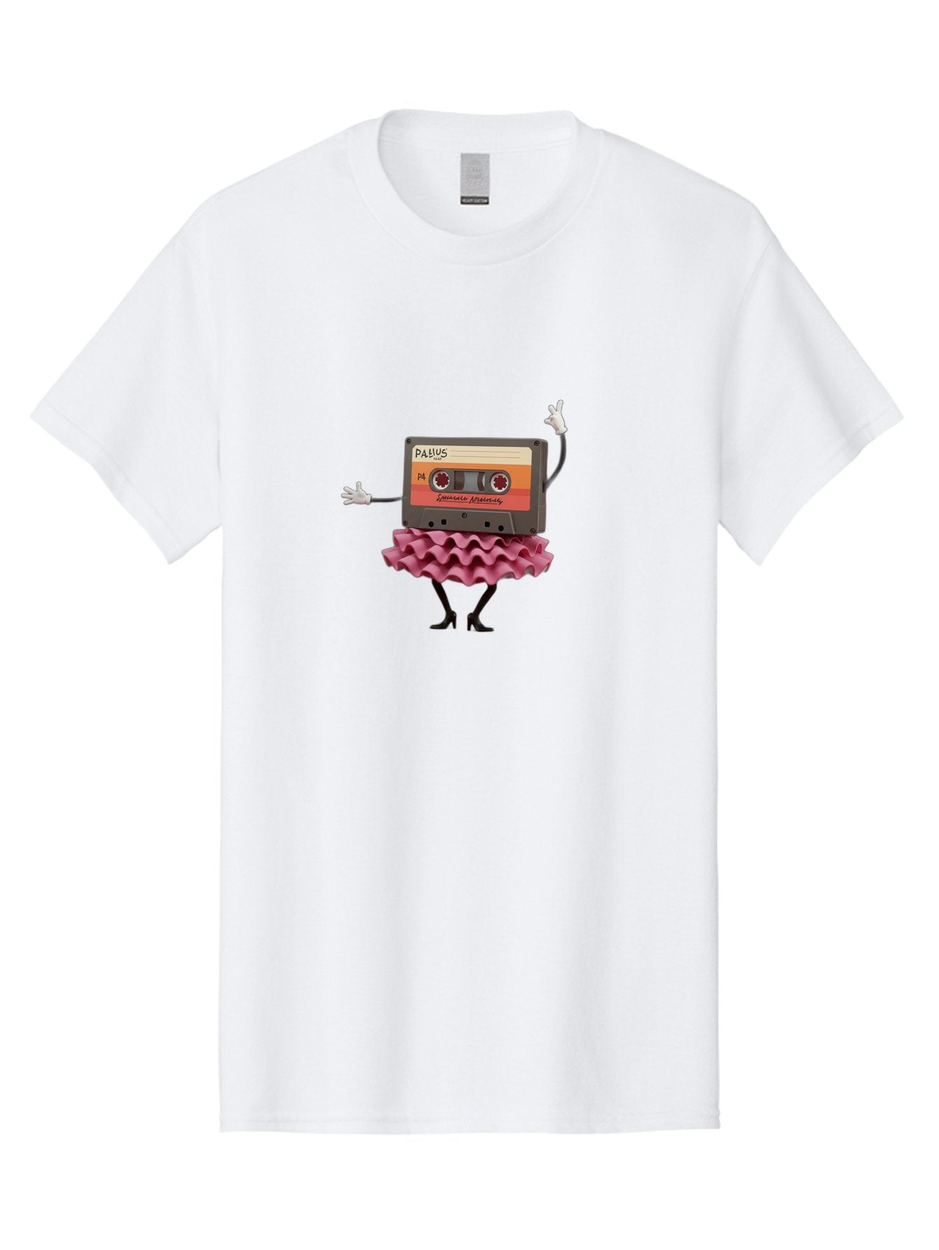 Pallus-Cassette Men'S Graphic Tee, 100% Cotton, Comfortable Casual Summer Wear, Machine Washable, Retro Cassette Tape, Feminine Twist, Dance Move, Ruffled Skirt, Nostalgic Charm, Fun, Quirky, Playful, Vintage Style, Mix Tape, Pallus Mix Tape, Bab064 4
