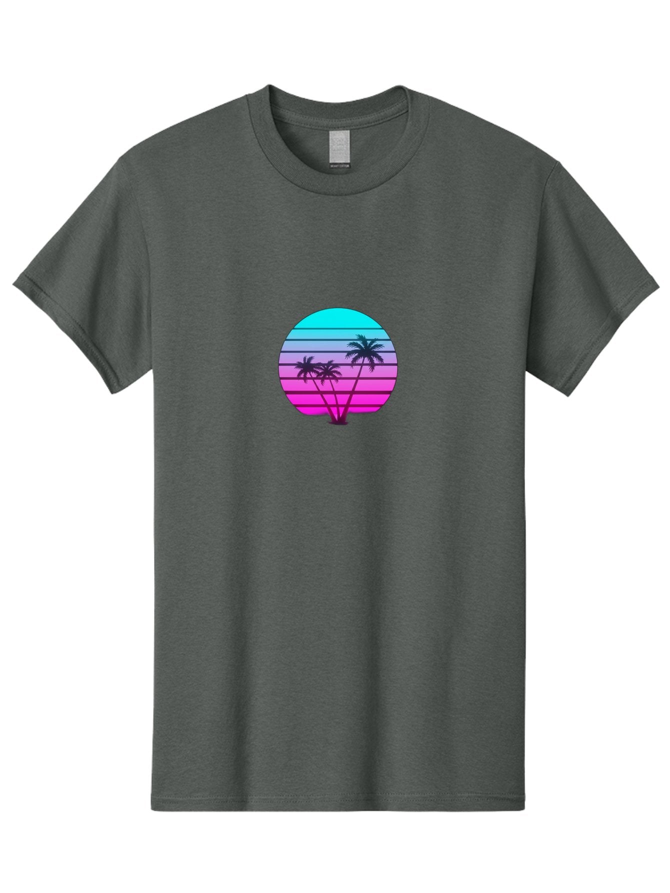 Palm-Trees Men'S Graphic Tee, 100% Cotton, Comfortable Casual Summer Wear, Machine Washable, Retro Futurism, Synthwave Aesthetic, Pastel Colors, Palm Trees, Gradient Effect, Vaporwave Style, 80S Vibe, Futuristic Landscape, Tropical Scene, Bab065 6