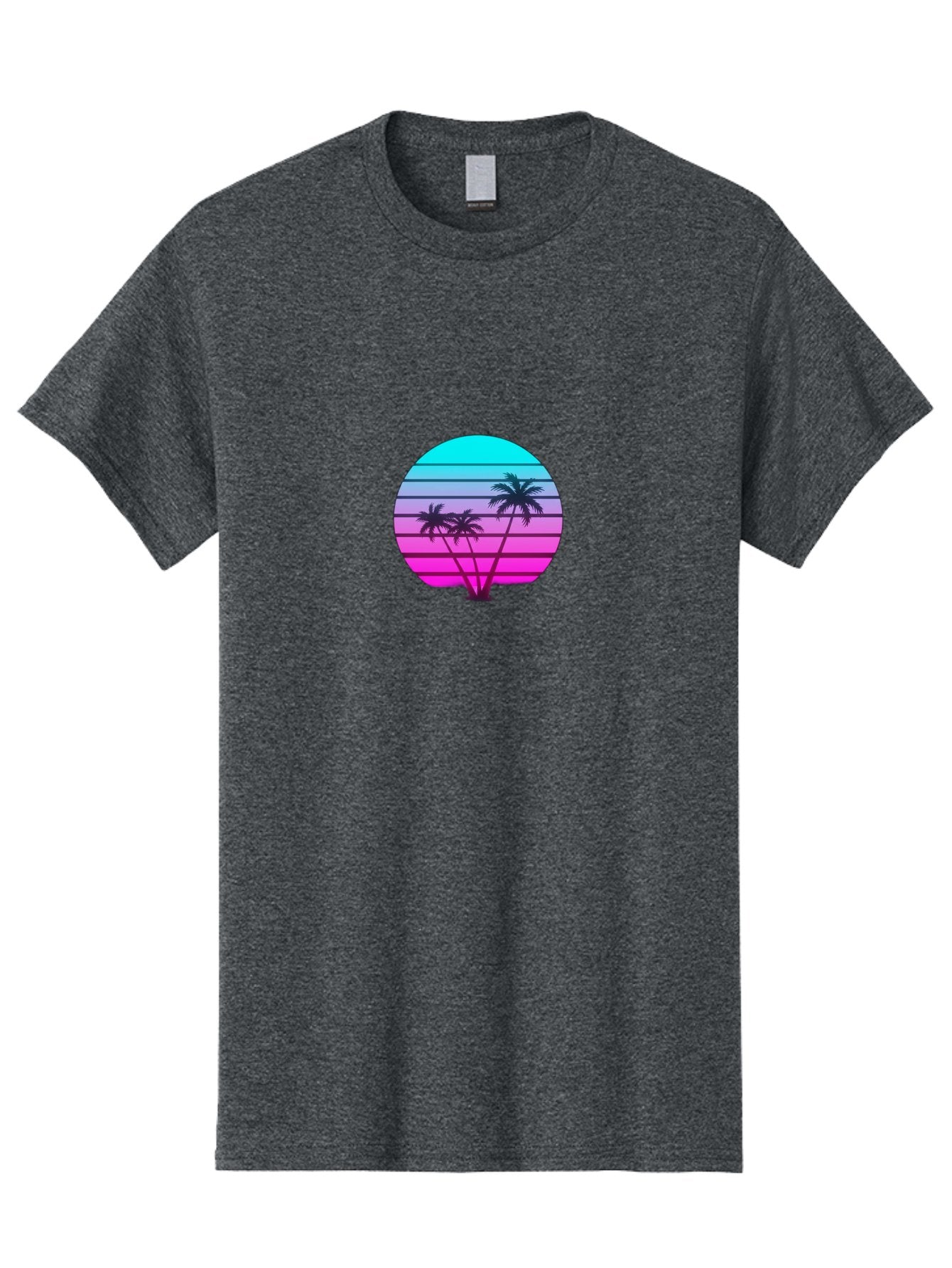 Palm-Trees Men'S Graphic Tee, 100% Cotton, Comfortable Casual Summer Wear, Machine Washable, Retro Futurism, Synthwave Aesthetic, Pastel Colors, Palm Trees, Gradient Effect, Vaporwave Style, 80S Vibe, Futuristic Landscape, Tropical Scene, Bab065 7