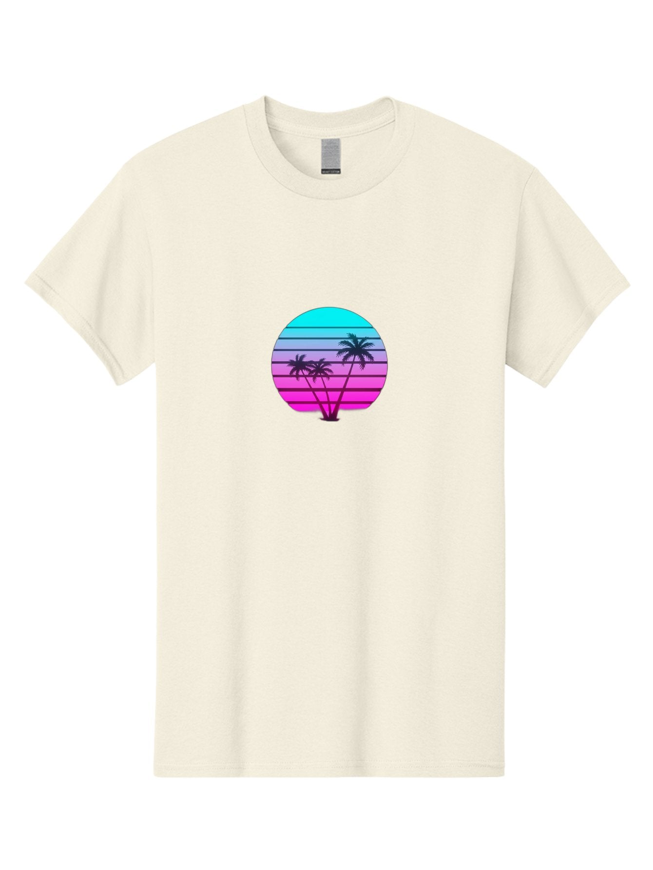 Palm-Trees Men'S Graphic Tee, 100% Cotton, Comfortable Casual Summer Wear, Machine Washable, Retro Futurism, Synthwave Aesthetic, Pastel Colors, Palm Trees, Gradient Effect, Vaporwave Style, 80S Vibe, Futuristic Landscape, Tropical Scene, Bab065