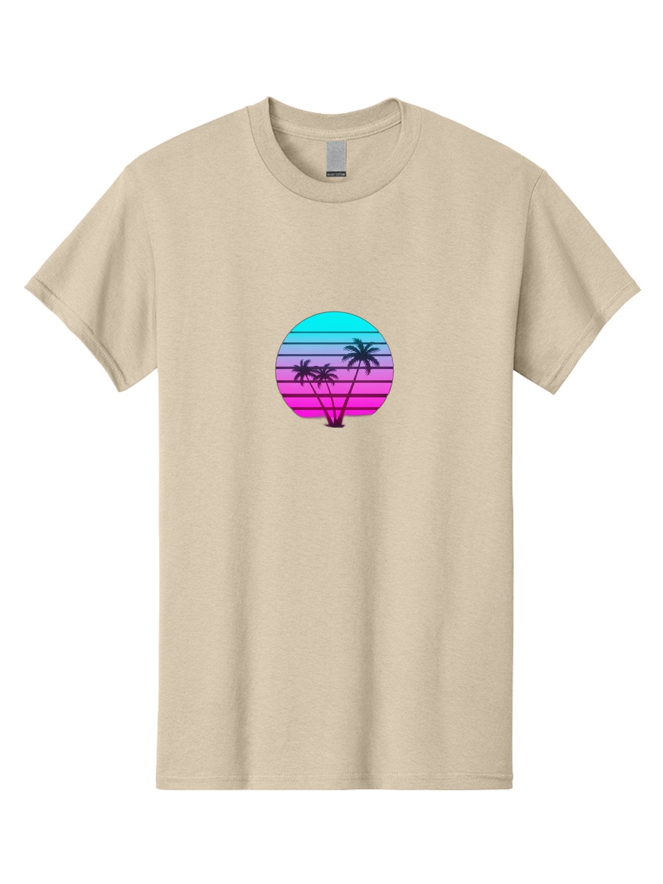 Palm-Trees Men'S Graphic Tee, 100% Cotton, Comfortable Casual Summer Wear, Machine Washable, Retro Futurism, Synthwave Aesthetic, Pastel Colors, Palm Trees, Gradient Effect, Vaporwave Style, 80S Vibe, Futuristic Landscape, Tropical Scene, Bab065 10