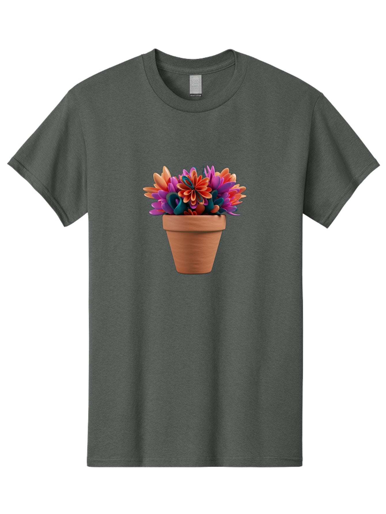 Paper-Flowers-In-Terracotta-Pot Men'S Graphic Tee, 100% Cotton, Comfortable Casual Summer Wear, Machine Washable, Paper Flowers In Pot, Colorful Blooms, Vibrant Petals, Creative Decoration, Handmade Art, Floral Arrangement, Orange, Purple, Bab066 14