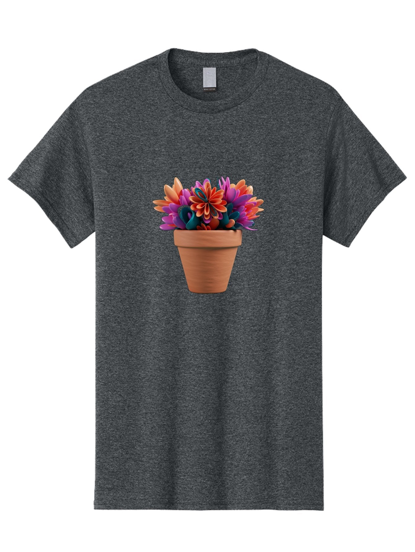 Paper-Flowers-In-Terracotta-Pot Men'S Graphic Tee, 100% Cotton, Comfortable Casual Summer Wear, Machine Washable, Paper Flowers In Pot, Colorful Blooms, Vibrant Petals, Creative Decoration, Handmade Art, Floral Arrangement, Orange, Purple, Bab066 6