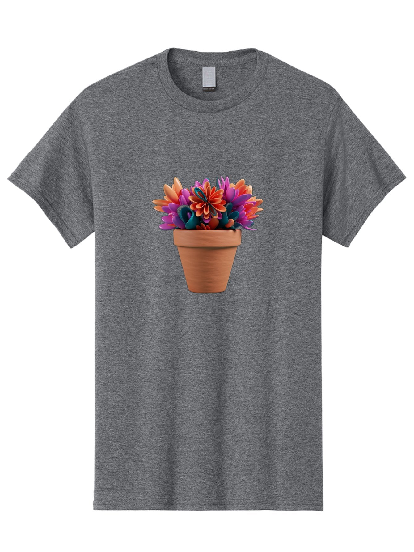 Paper-Flowers-In-Terracotta-Pot Men'S Graphic Tee, 100% Cotton, Comfortable Casual Summer Wear, Machine Washable, Paper Flowers In Pot, Colorful Blooms, Vibrant Petals, Creative Decoration, Handmade Art, Floral Arrangement, Orange, Purple, Bab066 11