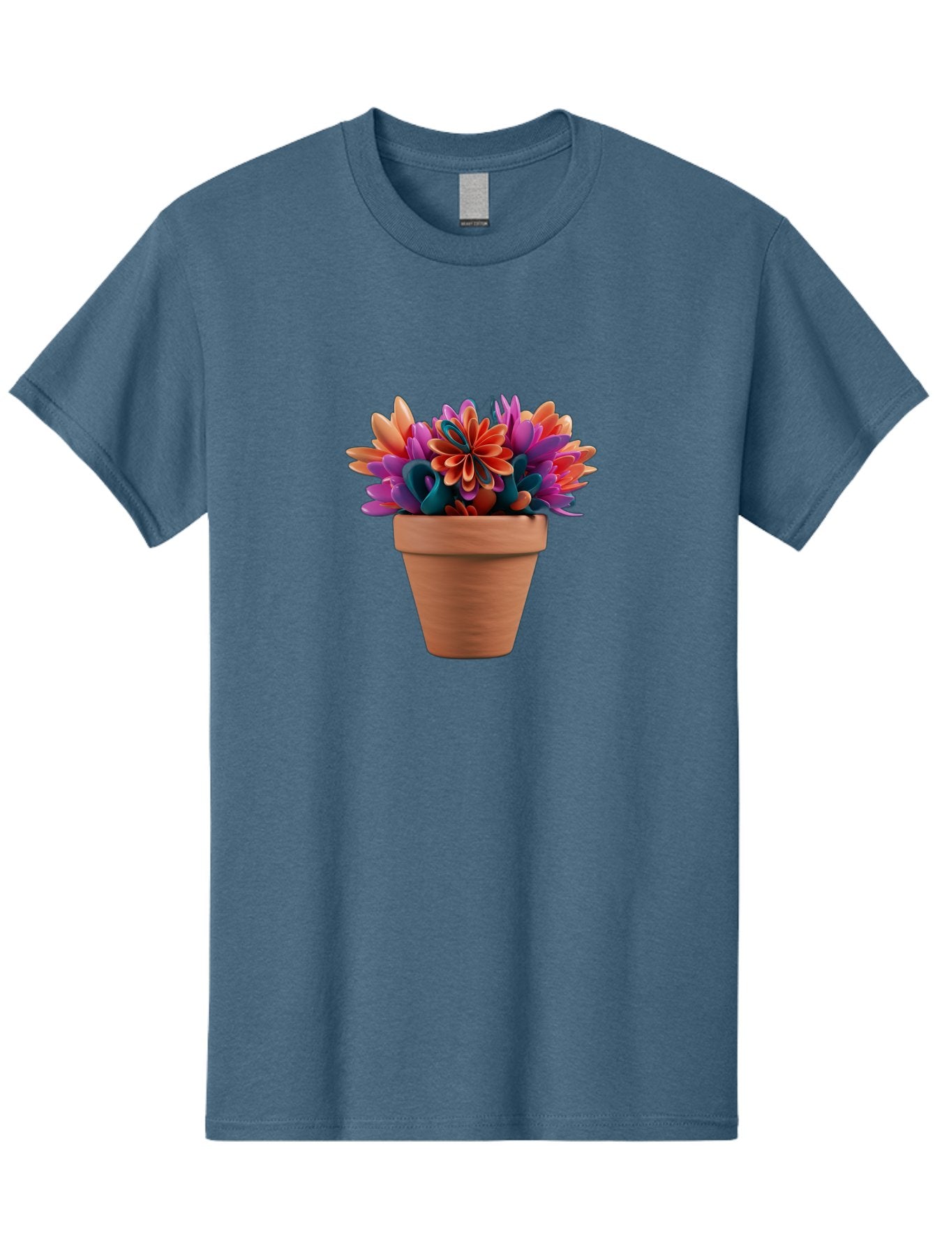 Paper-Flowers-In-Terracotta-Pot Men'S Graphic Tee, 100% Cotton, Comfortable Casual Summer Wear, Machine Washable, Paper Flowers In Pot, Colorful Blooms, Vibrant Petals, Creative Decoration, Handmade Art, Floral Arrangement, Orange, Purple, Bab066 12