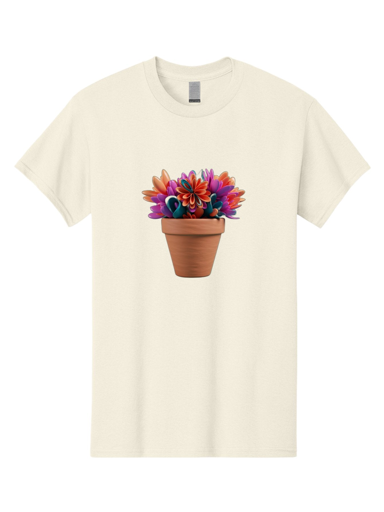 Paper-Flowers-In-Terracotta-Pot Men'S Graphic Tee, 100% Cotton, Comfortable Casual Summer Wear, Machine Washable, Paper Flowers In Pot, Colorful Blooms, Vibrant Petals, Creative Decoration, Handmade Art, Floral Arrangement, Orange, Purple, Bab066 8