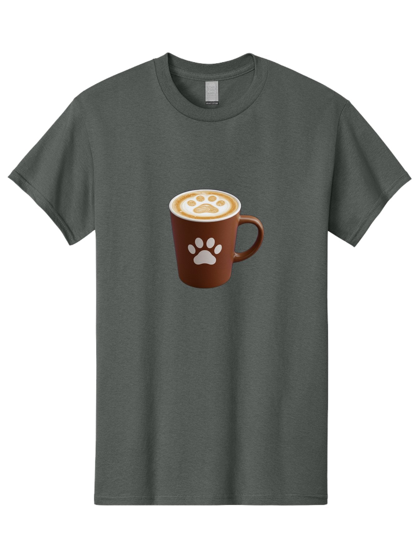 Paw-Print-Coffee-Cup Men'S Graphic Tee, 100% Cotton, Comfortable Casual Summer Wear, Machine Washable, Coffee Cup, Paw Print Design, Latte Art, Cappuccino, Pet Friendly Coffee, Animal Print, Coffee Lover Gift, Cat Paw Print, Dog Paw Print Bab069