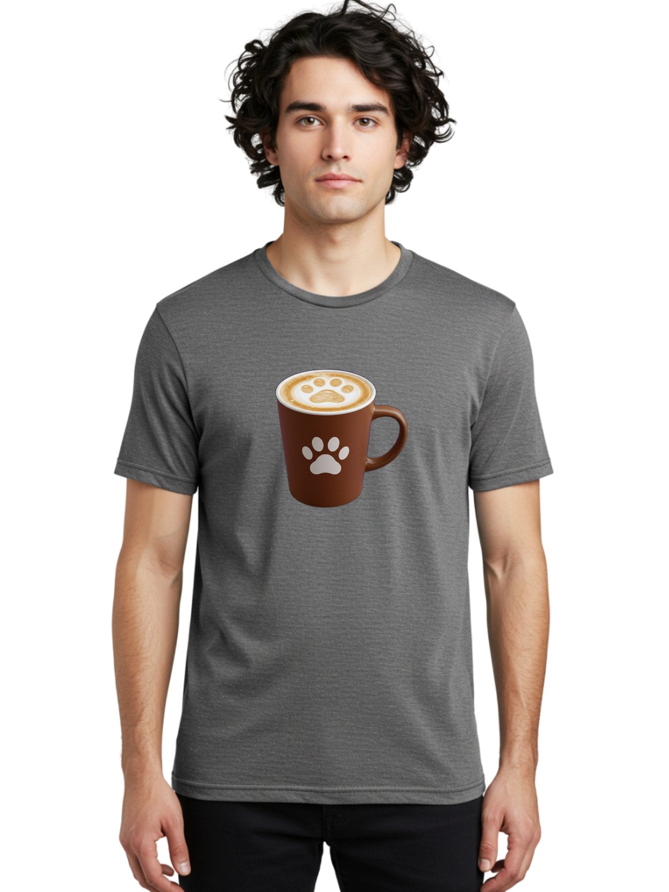 Paw-Print-Coffee-Cup Men'S Graphic Tee, 100% Cotton, Comfortable Casual Summer Wear, Machine Washable, Coffee Cup, Paw Print Design, Latte Art, Cappuccino, Pet Friendly Coffee, Animal Print, Coffee Lover Gift, Cat Paw Print, Dog Paw Print Bab069 16