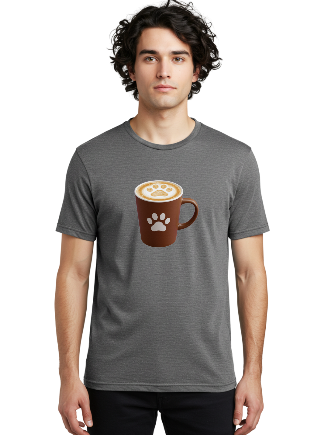 Paw-Print-Coffee-Cup Men'S Graphic Tee, 100% Cotton, Comfortable Casual Summer Wear, Machine Washable, Coffee Cup, Paw Print Design, Latte Art, Cappuccino, Pet Friendly Coffee, Animal Print, Coffee Lover Gift, Cat Paw Print, Dog Paw Print Bab069 26