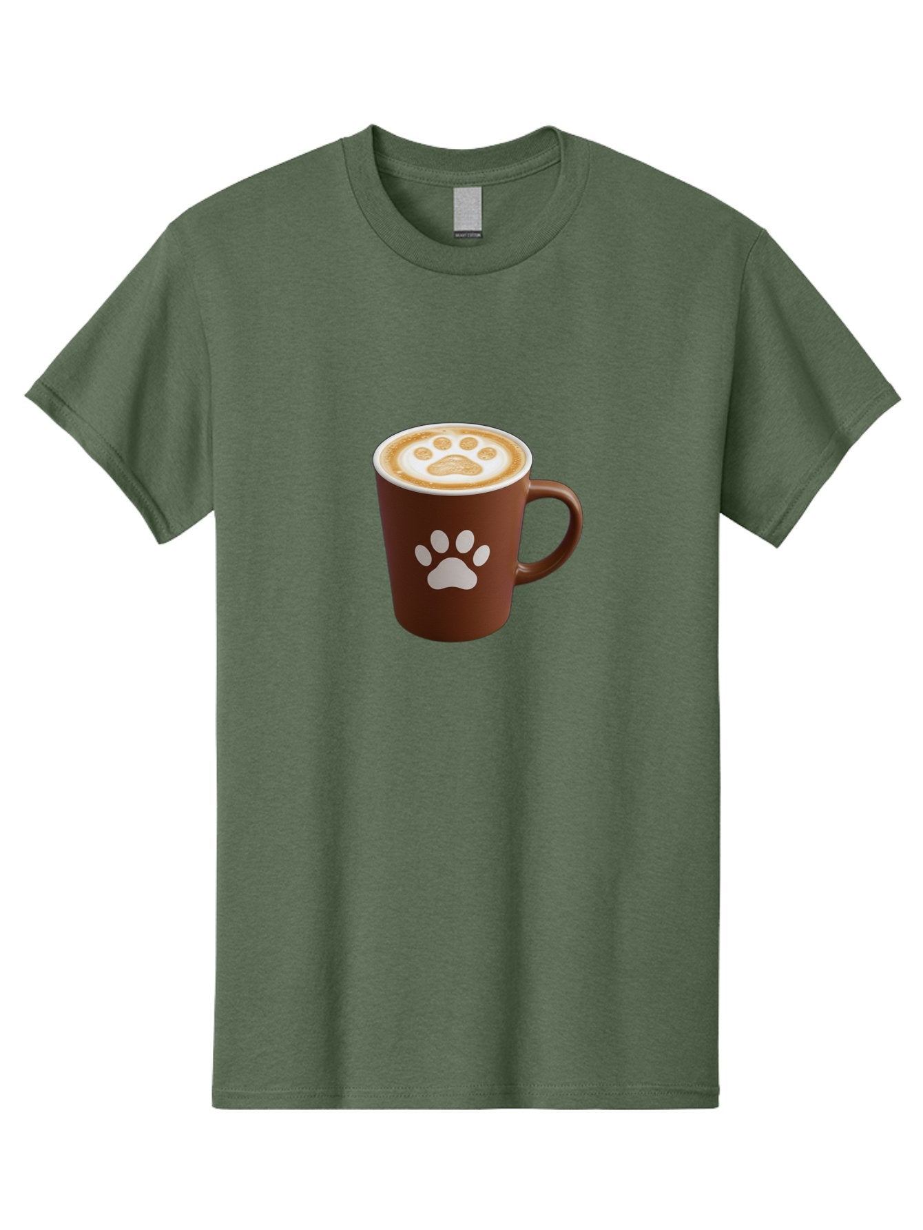 Paw-Print-Coffee-Cup Men'S Graphic Tee, 100% Cotton, Comfortable Casual Summer Wear, Machine Washable, Coffee Cup, Paw Print Design, Latte Art, Cappuccino, Pet Friendly Coffee, Animal Print, Coffee Lover Gift, Cat Paw Print, Dog Paw Print Bab069 12