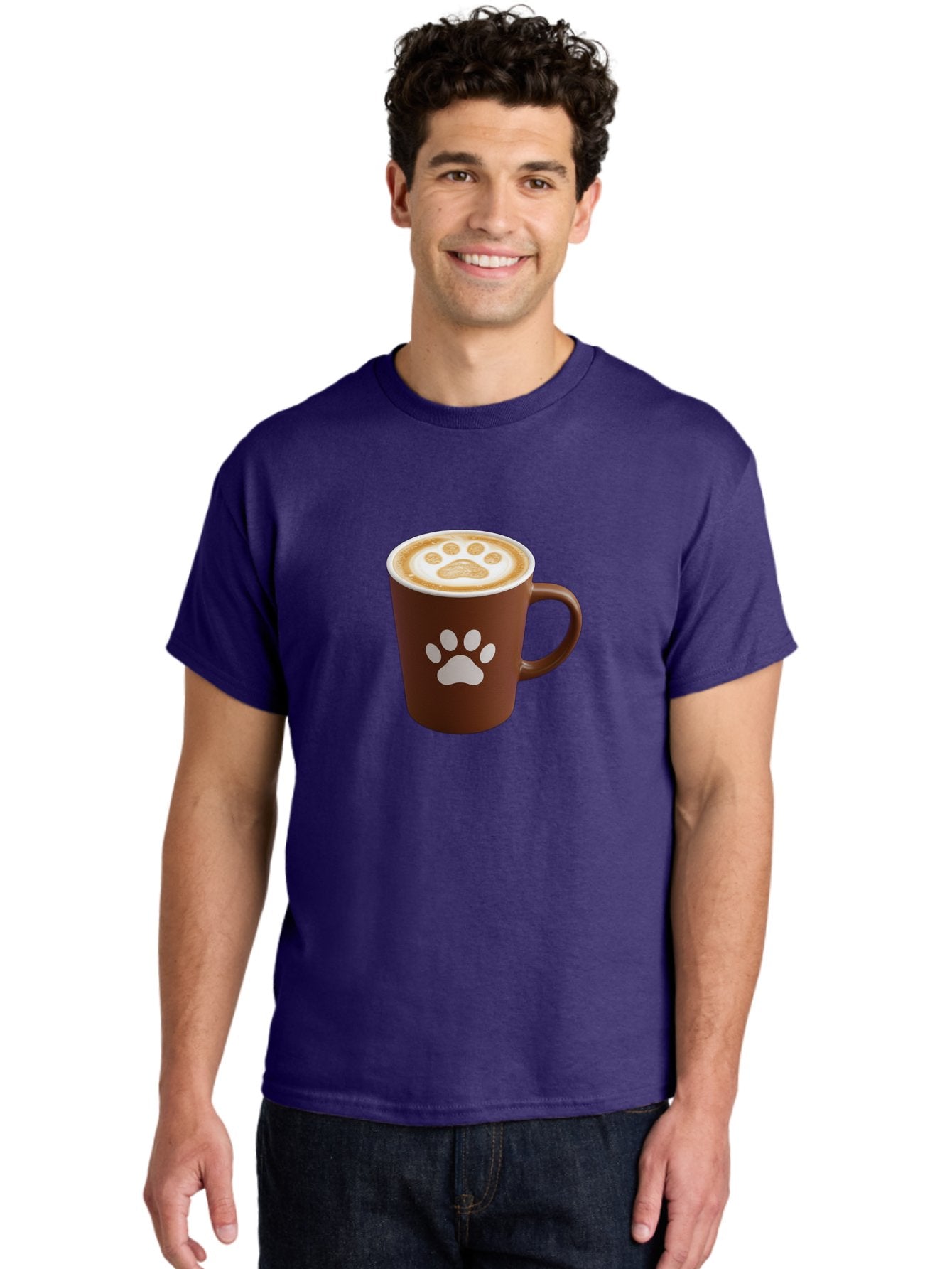 Paw-Print-Coffee-Cup Men'S Graphic Tee, 100% Cotton, Comfortable Casual Summer Wear, Machine Washable, Coffee Cup, Paw Print Design, Latte Art, Cappuccino, Pet Friendly Coffee, Animal Print, Coffee Lover Gift, Cat Paw Print, Dog Paw Print Bab069 17