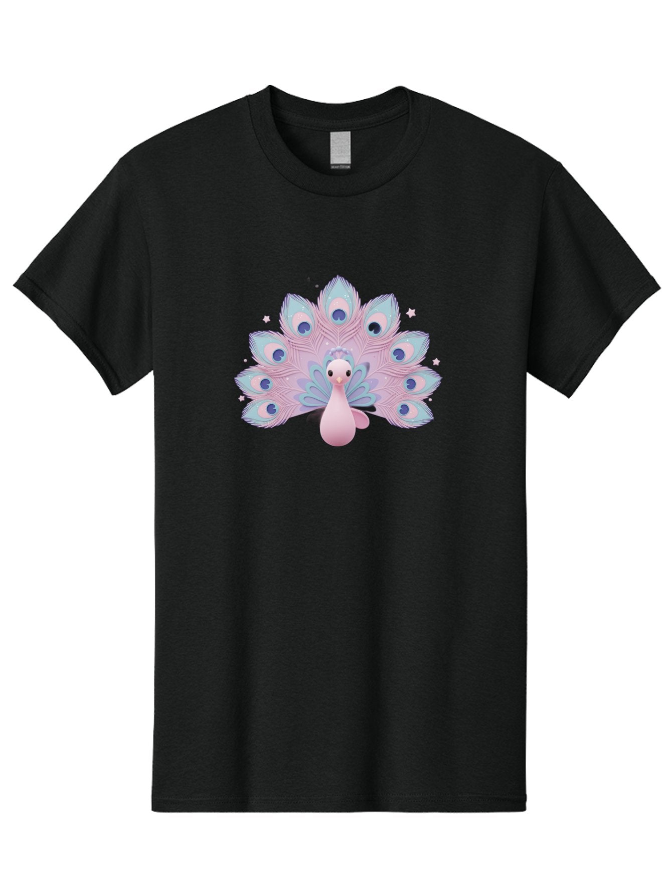 Peacock-1 Men'S Graphic Tee, 100% Cotton, Comfortable Casual Summer Wear, Machine Washable, Cartoon Peacock, Pink Peacock, Blue Feathers, Fantasy Bird, Majestic Plumage, Vibrant Colors, Pastel Hues, Whimsical Design, Stylized Artwork, Bab070 11