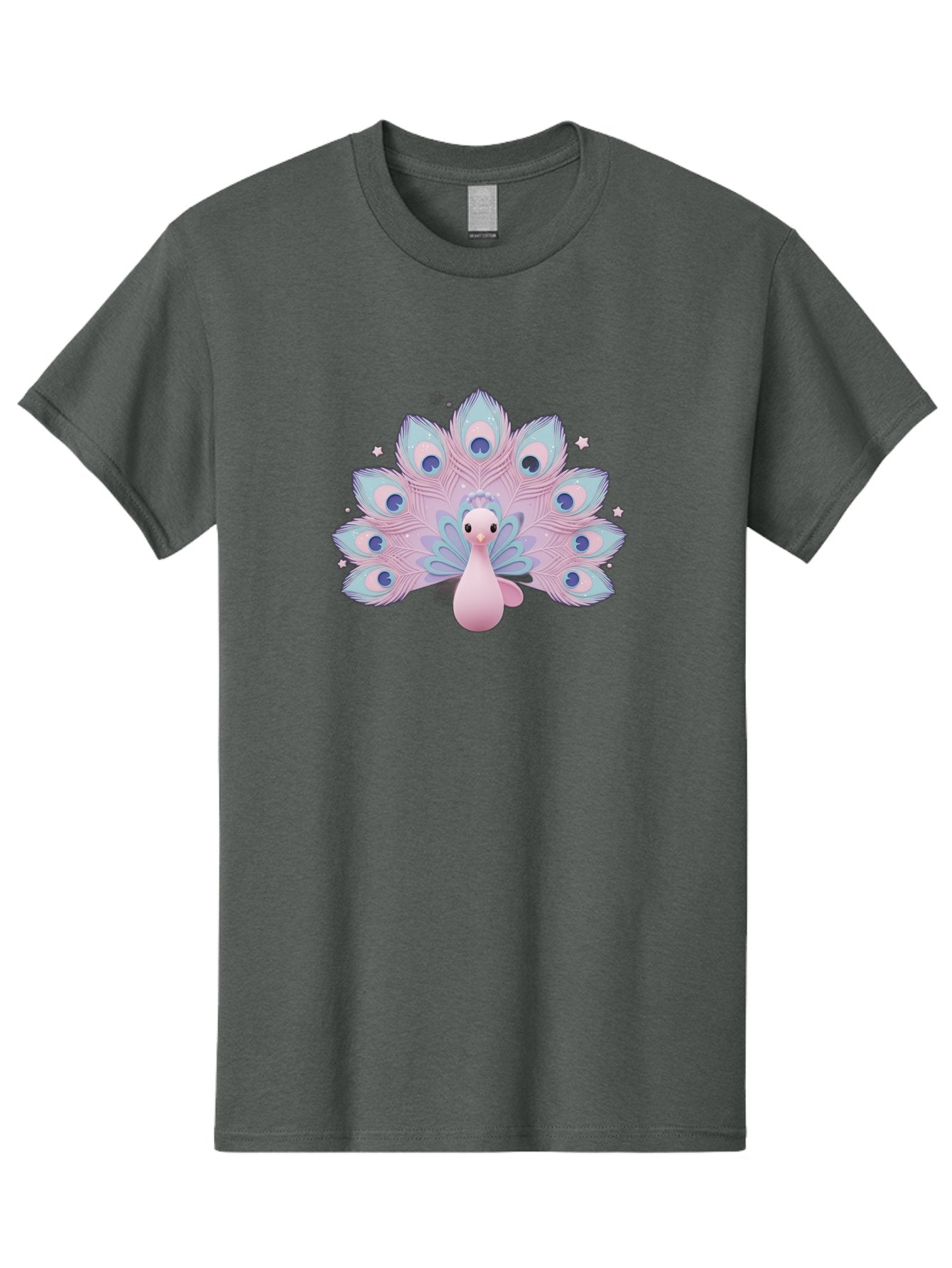 Peacock-1 Men'S Graphic Tee, 100% Cotton, Comfortable Casual Summer Wear, Machine Washable, Cartoon Peacock, Pink Peacock, Blue Feathers, Fantasy Bird, Majestic Plumage, Vibrant Colors, Pastel Hues, Whimsical Design, Stylized Artwork, Bab070