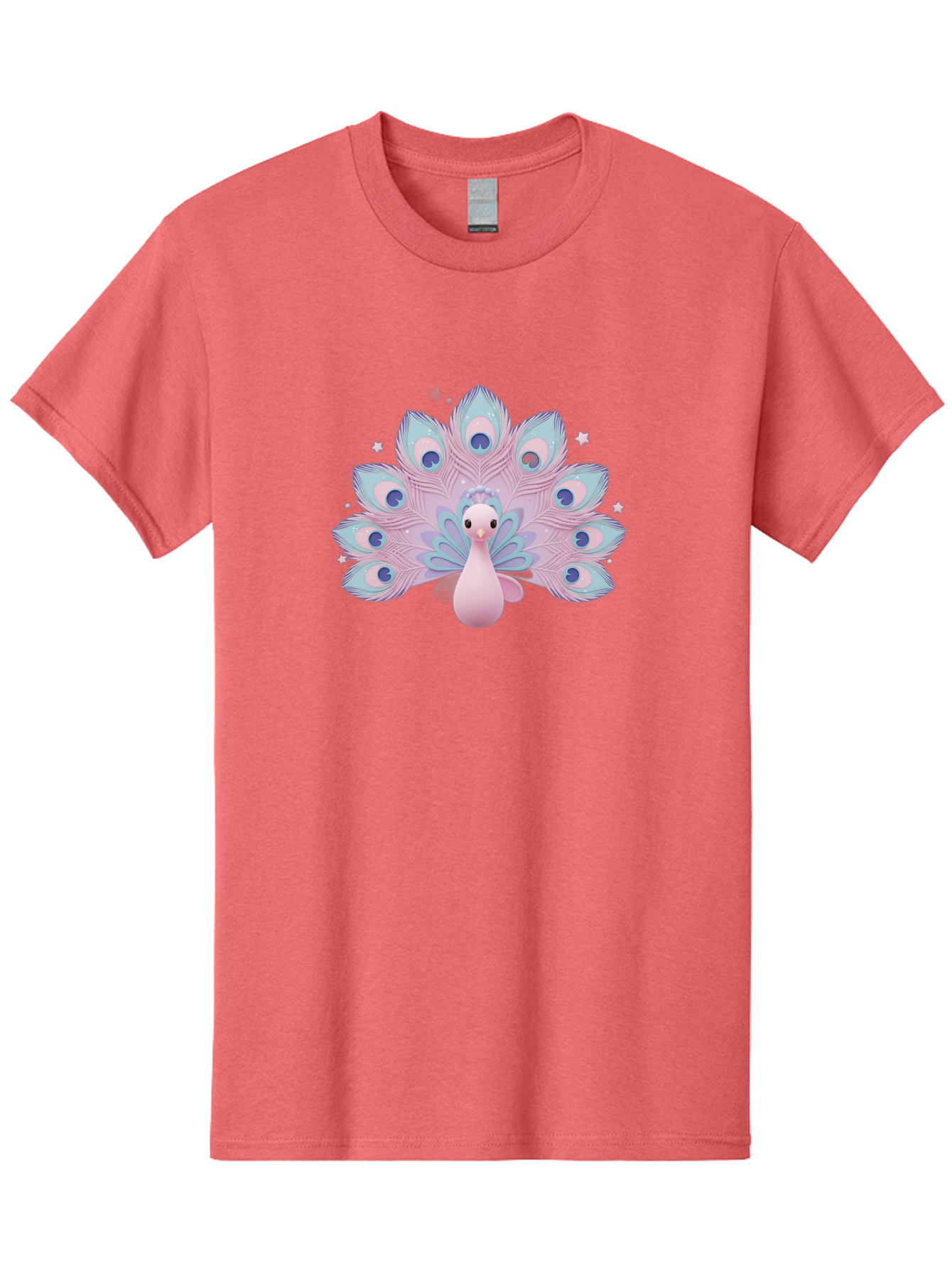 Peacock-1 Men'S Graphic Tee, 100% Cotton, Comfortable Casual Summer Wear, Machine Washable, Cartoon Peacock, Pink Peacock, Blue Feathers, Fantasy Bird, Majestic Plumage, Vibrant Colors, Pastel Hues, Whimsical Design, Stylized Artwork, Bab070 11