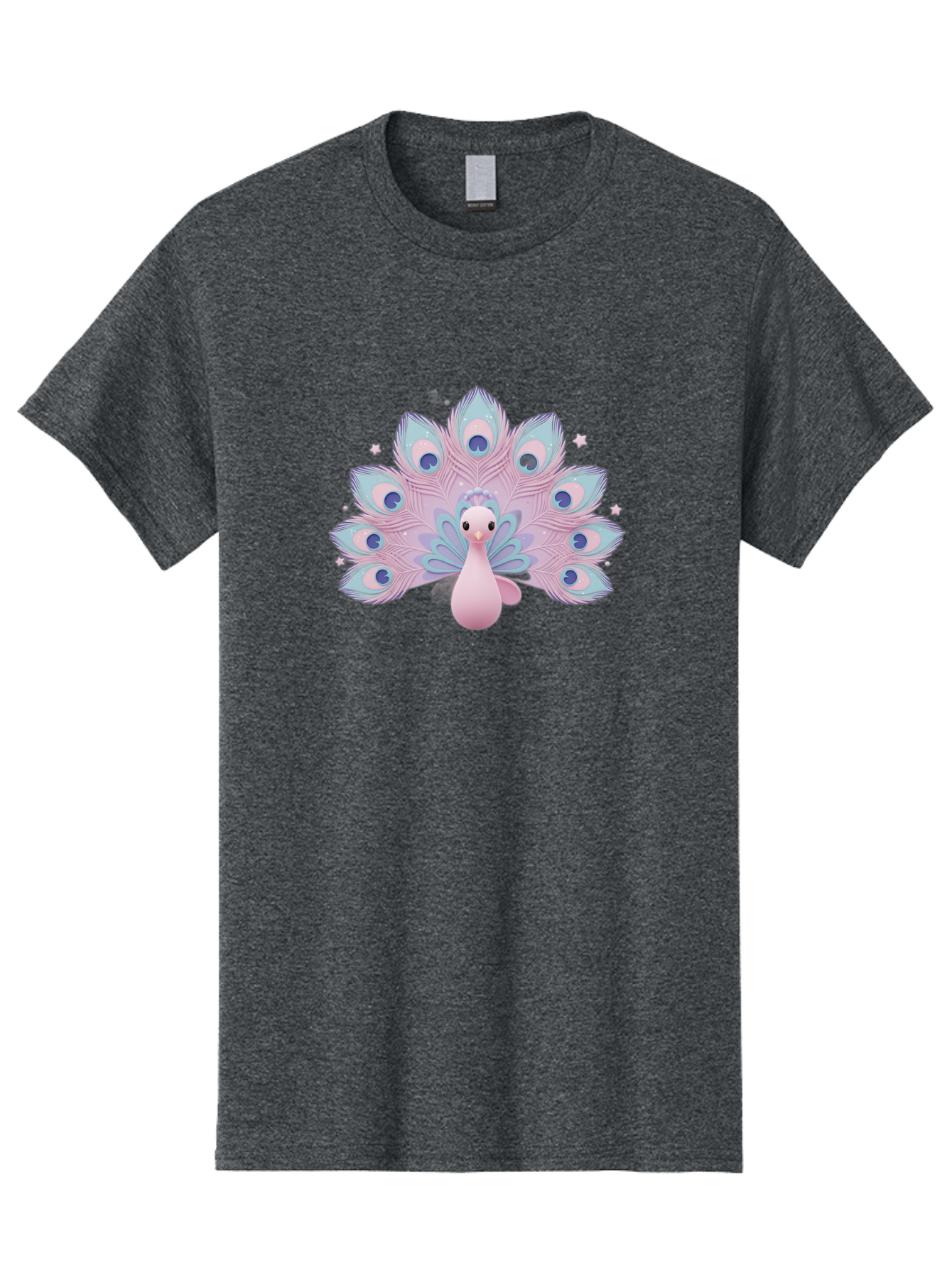 Peacock-1 Men'S Graphic Tee, 100% Cotton, Comfortable Casual Summer Wear, Machine Washable, Cartoon Peacock, Pink Peacock, Blue Feathers, Fantasy Bird, Majestic Plumage, Vibrant Colors, Pastel Hues, Whimsical Design, Stylized Artwork, Bab070