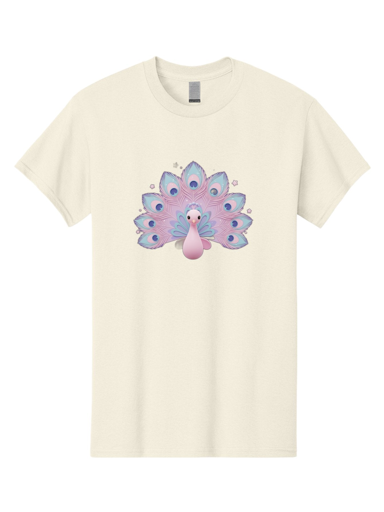 Peacock-1 Men'S Graphic Tee, 100% Cotton, Comfortable Casual Summer Wear, Machine Washable, Cartoon Peacock, Pink Peacock, Blue Feathers, Fantasy Bird, Majestic Plumage, Vibrant Colors, Pastel Hues, Whimsical Design, Stylized Artwork, Bab070