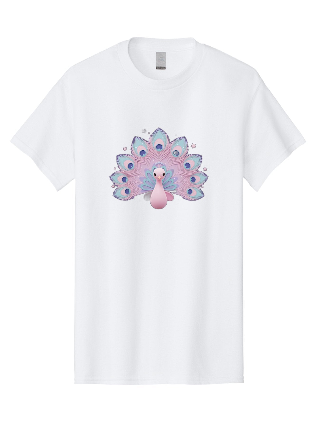 Peacock-1 Men'S Graphic Tee, 100% Cotton, Comfortable Casual Summer Wear, Machine Washable, Cartoon Peacock, Pink Peacock, Blue Feathers, Fantasy Bird, Majestic Plumage, Vibrant Colors, Pastel Hues, Whimsical Design, Stylized Artwork, Bab070 12