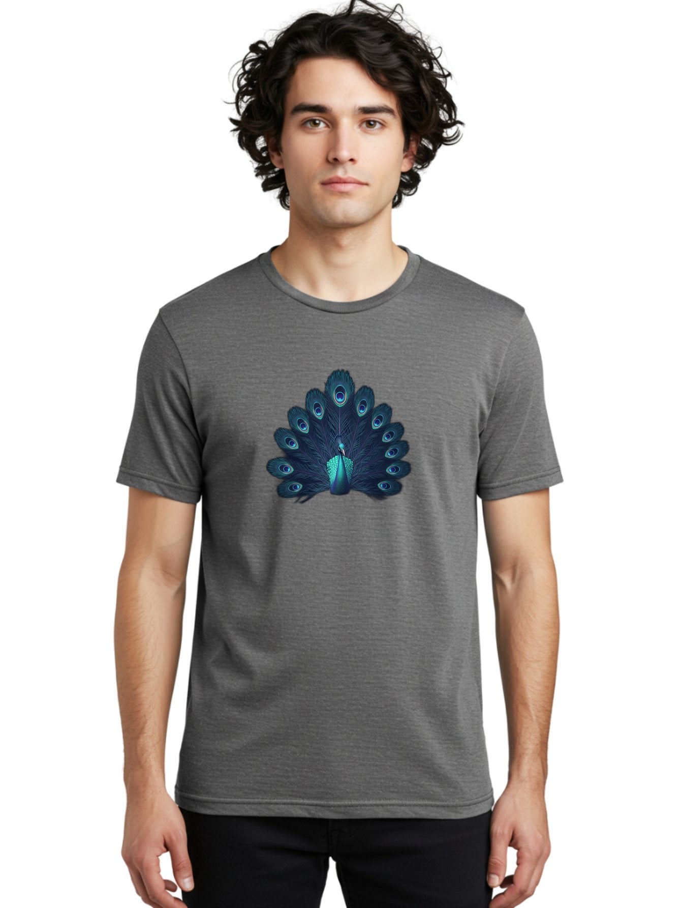 Peacock-10 Men'S Graphic Tee, 100% Cotton, Comfortable Casual Summer Wear, Machine Washable, Peacock Spreading Its Feathers, Blue Eyespots, Vibrant Plumage, Majestic Bird, Iridescent Colors, Natural Beauty, Exotic Wildlife, Stunning Display Bab071 20