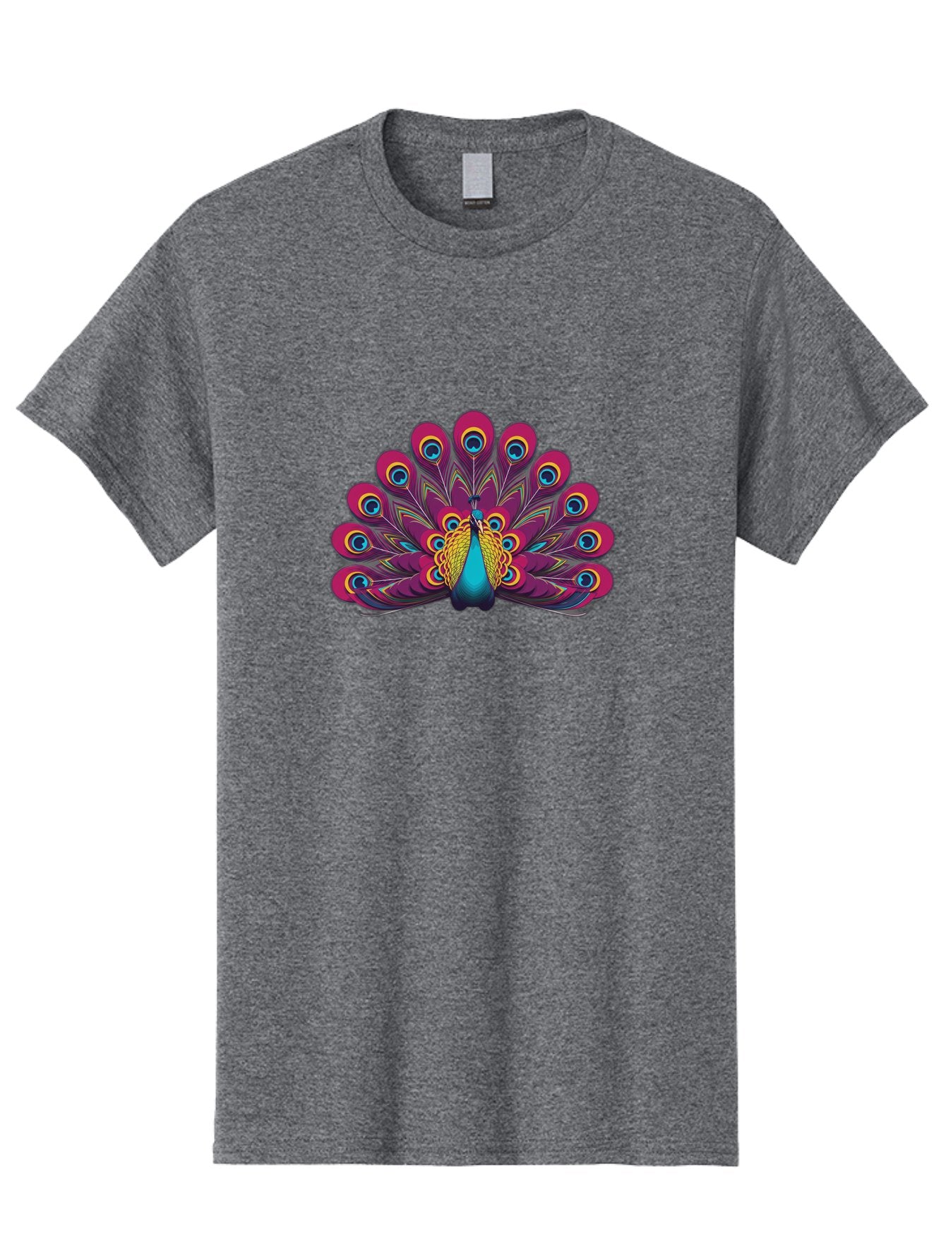 Peacock-11 Men'S Graphic Tee, 100% Cotton, Comfortable Casual Summer Wear, Machine Washable, Vibrant Peacock, Colorful Plumage, Eye-Catching Feathers, Magenta And Blue Hues, Turquoise Body, Intricate Patterns, Majestic Display, Bab072 13
