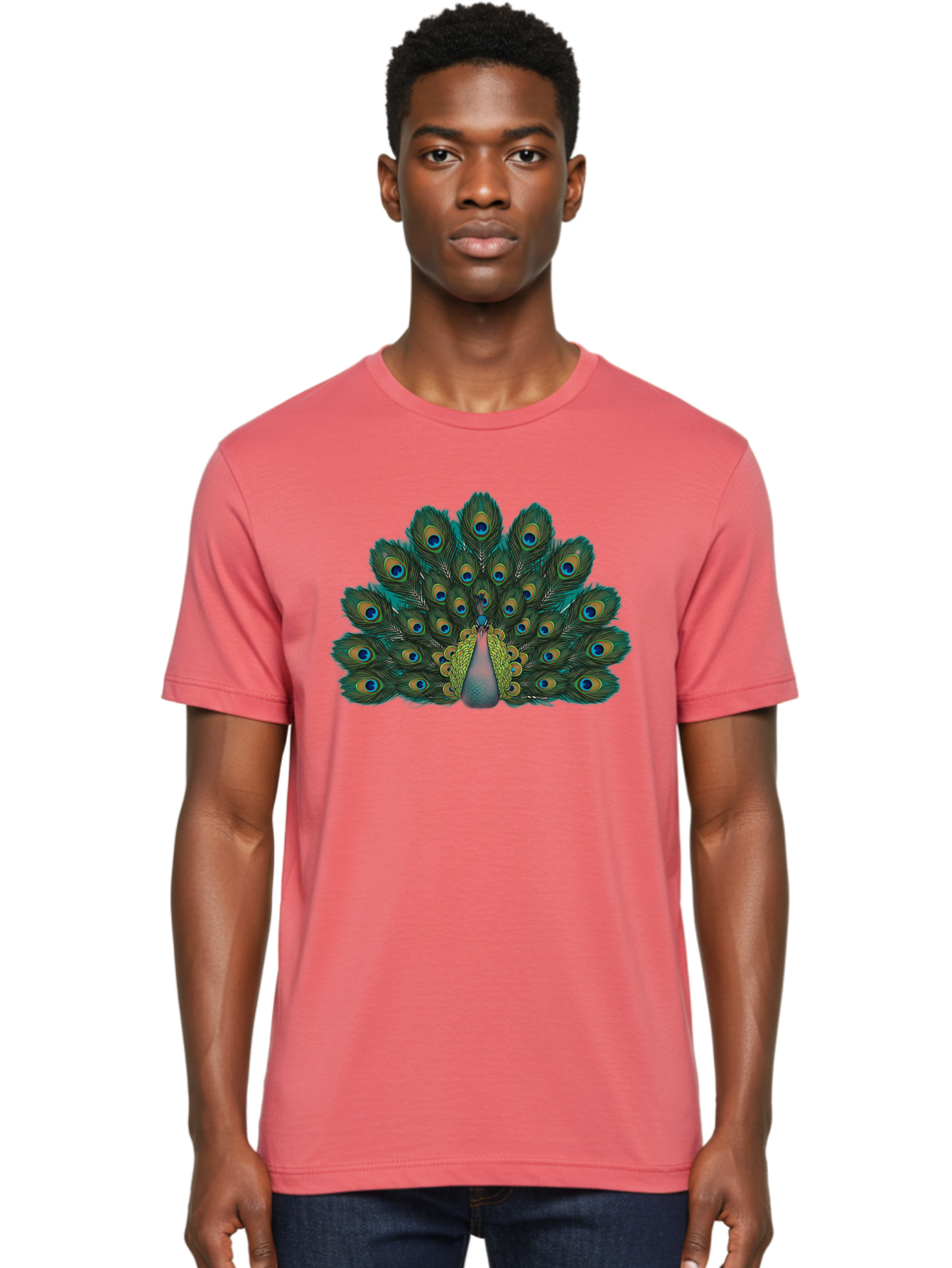 Peacock-13 Men'S Graphic Tee, 100% Cotton, Comfortable Casual Summer Wear, Machine Washable, Peacock With Spread Tail, Vibrant Plumage, Blue And Green Feathers, Eye Spots, Majestic Bird, Exotic Creature, Beautiful Display, Nature'S Artistry, Bab074