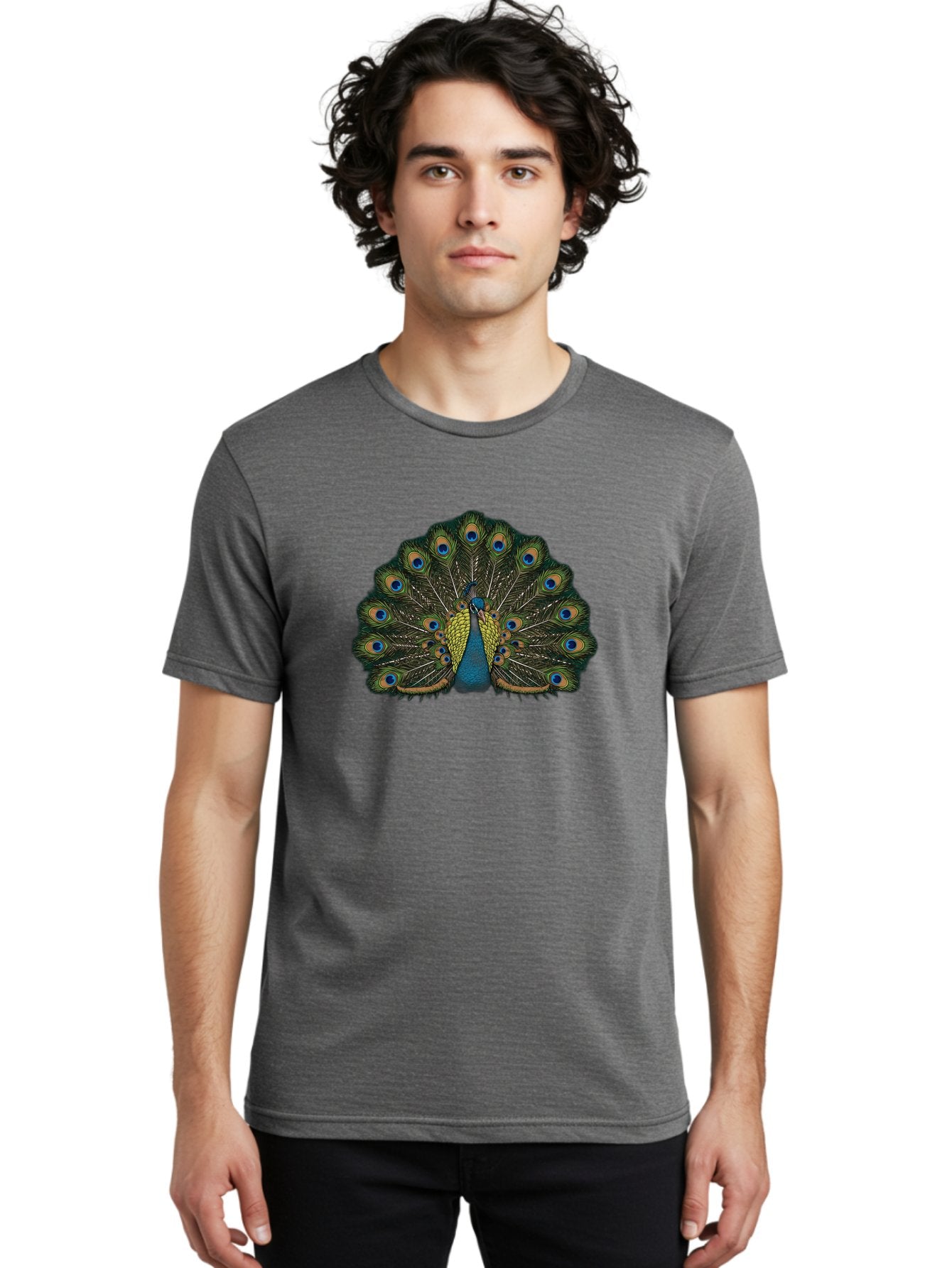 Peacock-14 Men'S Graphic Tee, 100% Cotton, Comfortable Casual Summer Wear, Machine Washable, Peacock Displaying Feathers, Vibrant Plumage, Blue Eyespots, Iridescent Colors, Majestic Bird, Wildlife Beauty, Ornate Tail, Proud Display Bab075 18