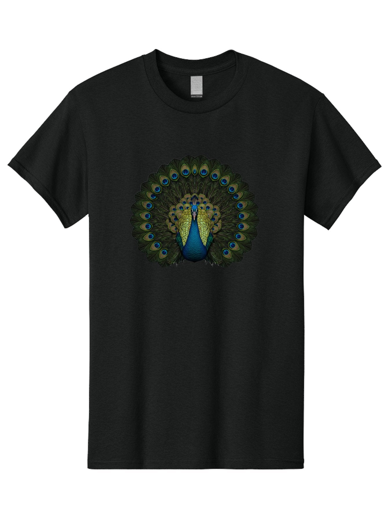 Peacock-15 Men'S Graphic Tee, 100% Cotton, Comfortable Casual Summer Wear, Machine Washable, Blue Peacock, Vibrant Plumage, Eye-Catching Display, Majestic Feathers, Regal Bird, Stunning Colors, Intricate Patterns, Blue And Gold Hues, Bab076
