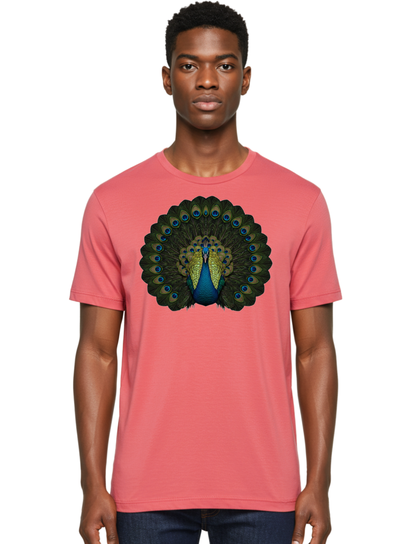 Peacock-15 Men'S Graphic Tee, 100% Cotton, Comfortable Casual Summer Wear, Machine Washable, Blue Peacock, Vibrant Plumage, Eye-Catching Display, Majestic Feathers, Regal Bird, Stunning Colors, Intricate Patterns, Blue And Gold Hues, Bab076 28