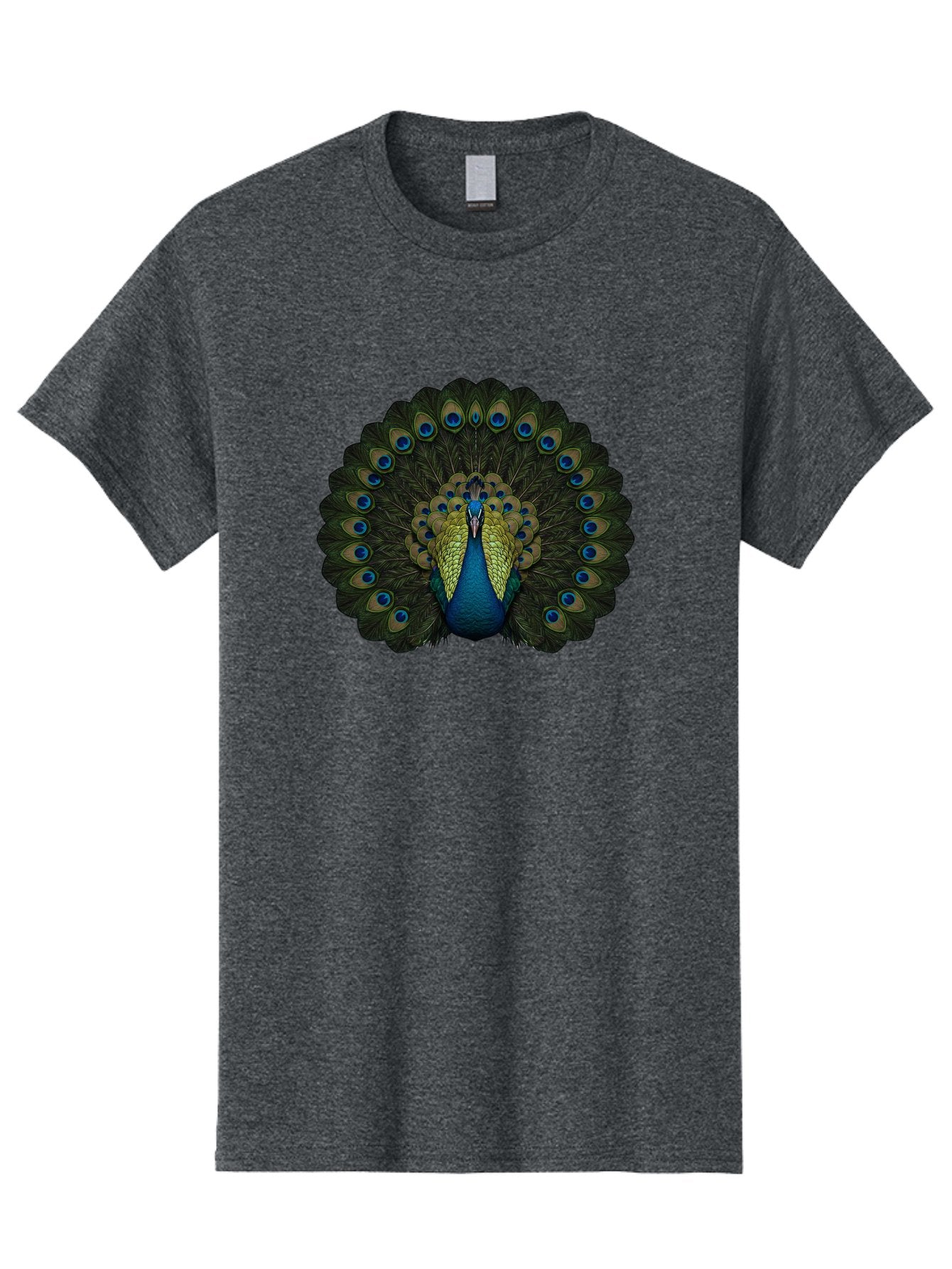 Peacock-15 Men'S Graphic Tee, 100% Cotton, Comfortable Casual Summer Wear, Machine Washable, Blue Peacock, Vibrant Plumage, Eye-Catching Display, Majestic Feathers, Regal Bird, Stunning Colors, Intricate Patterns, Blue And Gold Hues, Bab076