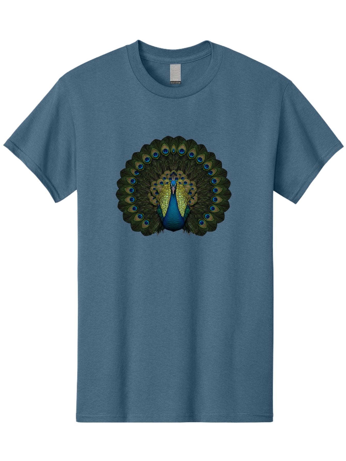 Peacock-15 Men'S Graphic Tee, 100% Cotton, Comfortable Casual Summer Wear, Machine Washable, Blue Peacock, Vibrant Plumage, Eye-Catching Display, Majestic Feathers, Regal Bird, Stunning Colors, Intricate Patterns, Blue And Gold Hues, Bab076 11