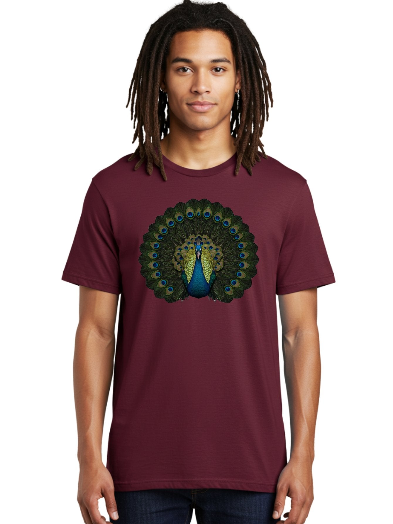Peacock-15 Men'S Graphic Tee, 100% Cotton, Comfortable Casual Summer Wear, Machine Washable, Blue Peacock, Vibrant Plumage, Eye-Catching Display, Majestic Feathers, Regal Bird, Stunning Colors, Intricate Patterns, Blue And Gold Hues, Bab076 30