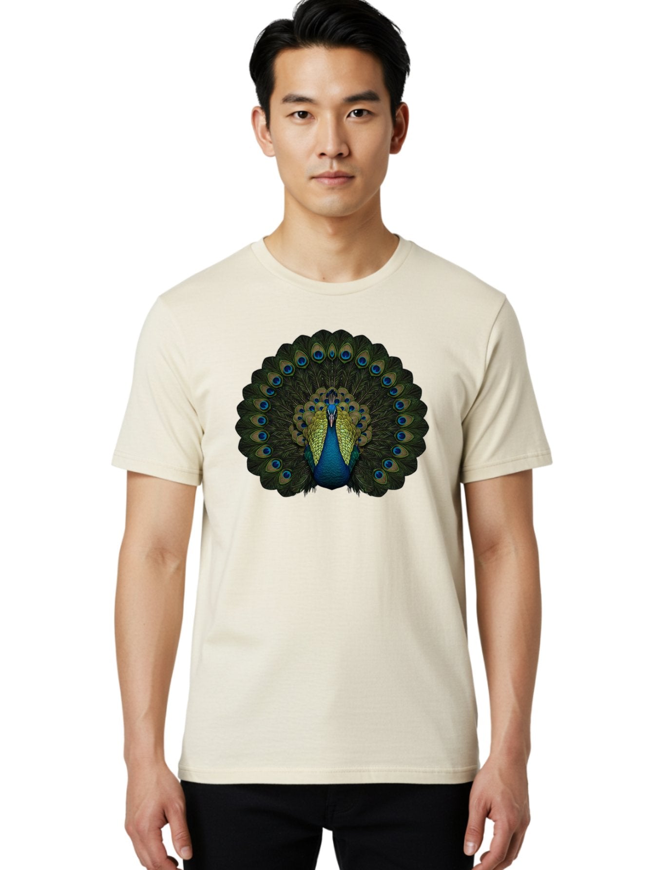 Peacock-15 Men'S Graphic Tee, 100% Cotton, Comfortable Casual Summer Wear, Machine Washable, Blue Peacock, Vibrant Plumage, Eye-Catching Display, Majestic Feathers, Regal Bird, Stunning Colors, Intricate Patterns, Blue And Gold Hues, Bab076 28