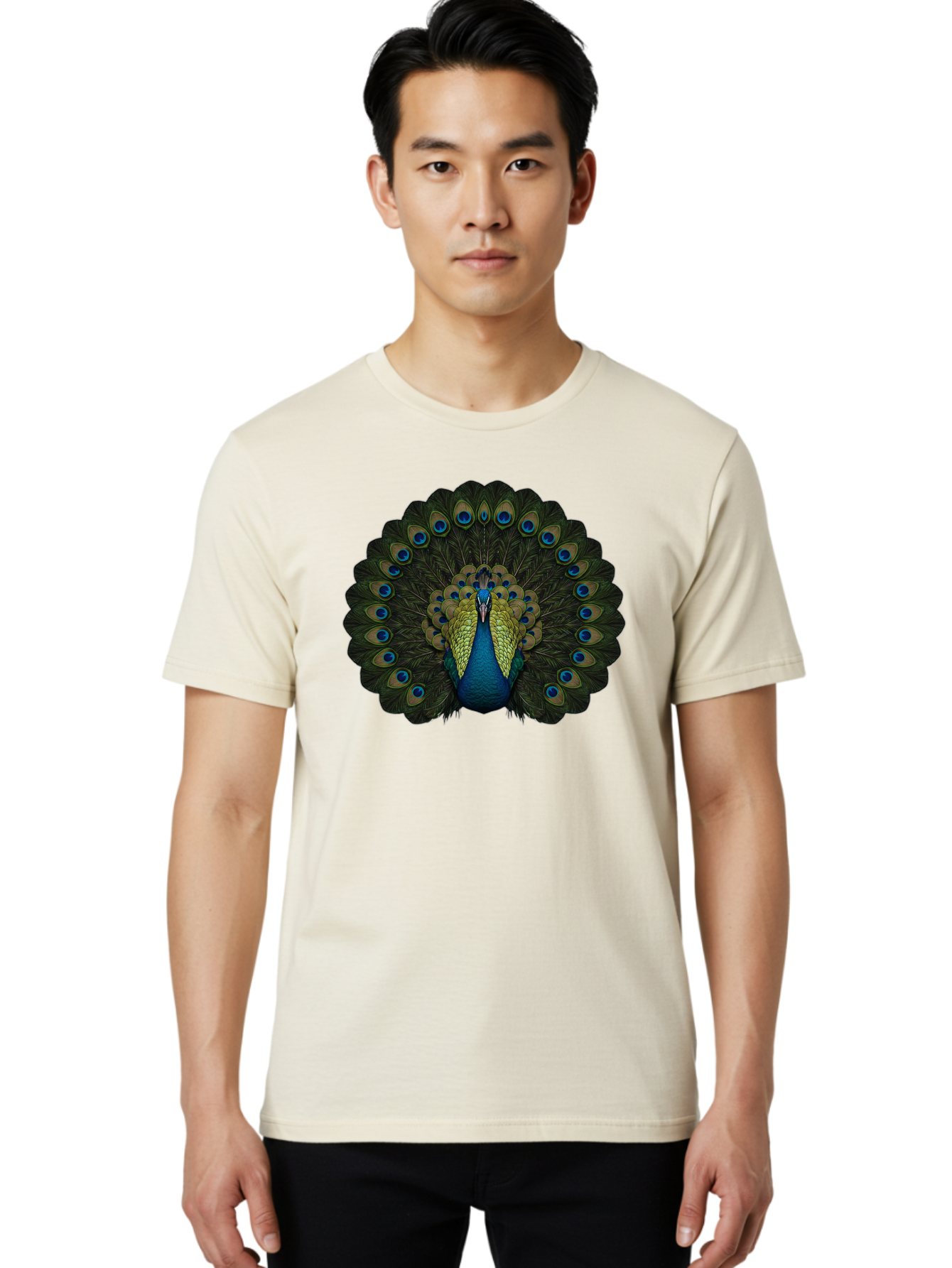 Peacock-15 Men'S Graphic Tee, 100% Cotton, Comfortable Casual Summer Wear, Machine Washable, Blue Peacock, Vibrant Plumage, Eye-Catching Display, Majestic Feathers, Regal Bird, Stunning Colors, Intricate Patterns, Blue And Gold Hues, Bab076 18
