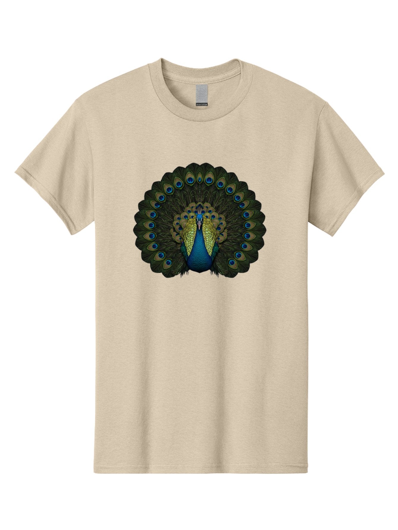 Peacock-15 Men'S Graphic Tee, 100% Cotton, Comfortable Casual Summer Wear, Machine Washable, Blue Peacock, Vibrant Plumage, Eye-Catching Display, Majestic Feathers, Regal Bird, Stunning Colors, Intricate Patterns, Blue And Gold Hues, Bab076 3