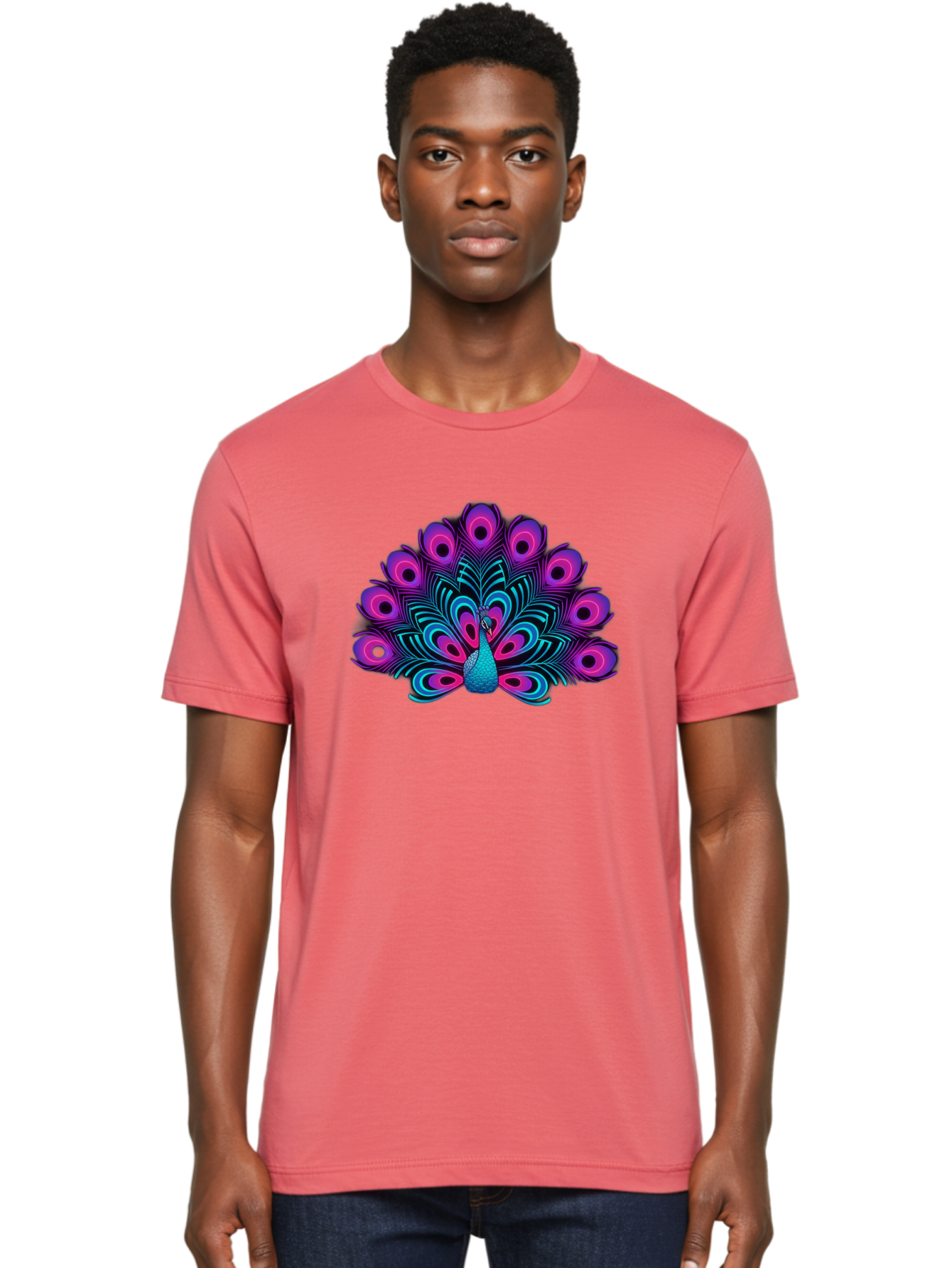 Peacock-16 Men'S Graphic Tee, 100% Cotton, Comfortable Casual Summer Wear, Machine Washable, Peacock Displaying Feathers, Vibrant Plumage, Blue And Purple Hues, Eye-Catching Pattern, Majestic Bird, Colorful Illustration, Intricate Design, Bab077 4