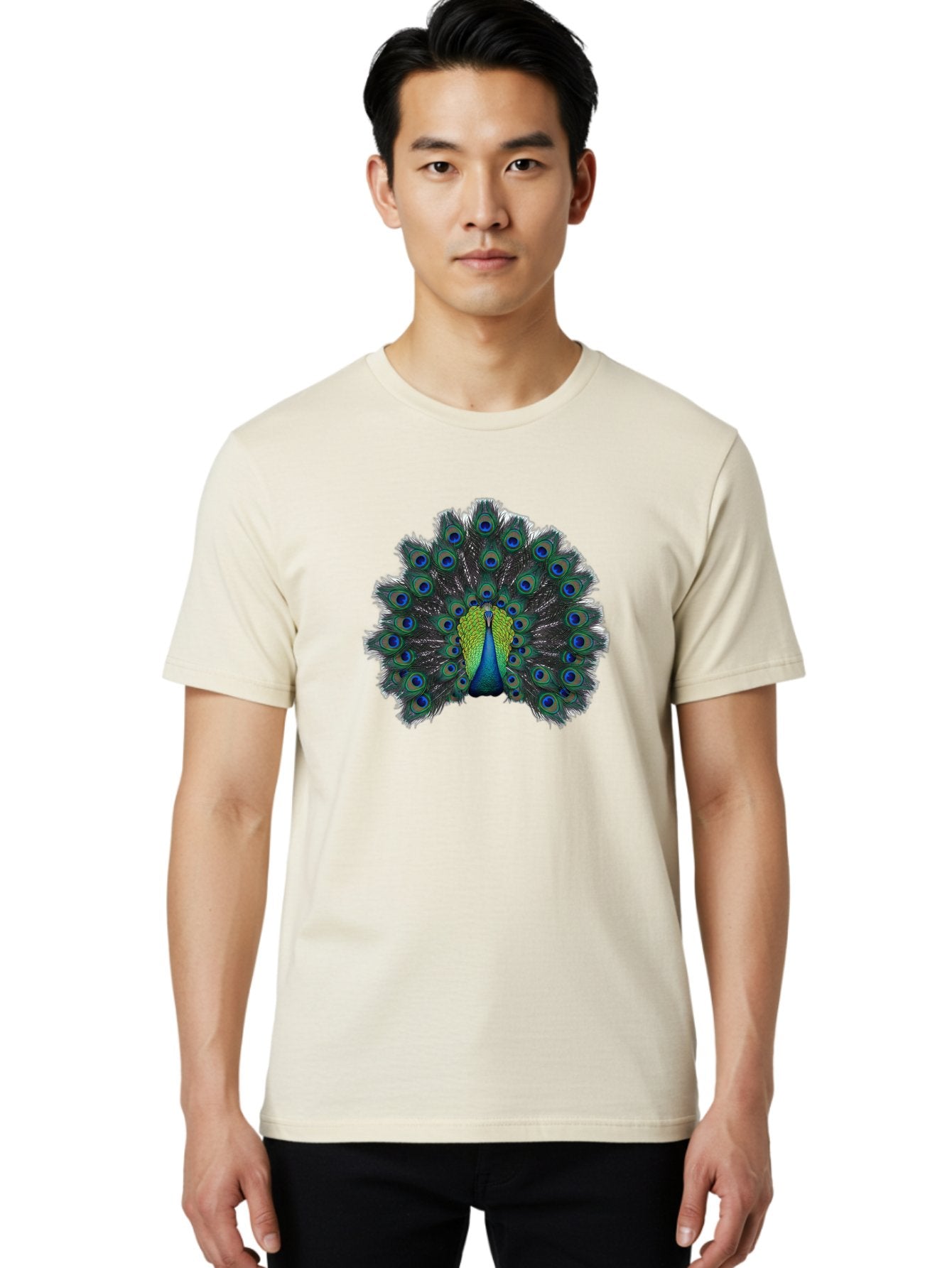 Peacock-17 Men'S Graphic Tee, 100% Cotton, Comfortable Casual Summer Wear, Machine Washable, Peacock With Spread Tail, Vibrant Feathers, Blue And Green Plumage, Eye-Catching Display, Majestic Bird, Exotic Beauty, Colorful Tail Feathers Bab078 17