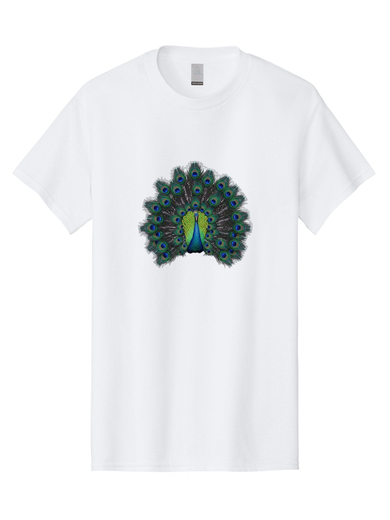 Peacock-17 Men'S Graphic Tee, 100% Cotton, Comfortable Casual Summer Wear, Machine Washable, Peacock With Spread Tail, Vibrant Feathers, Blue And Green Plumage, Eye-Catching Display, Majestic Bird, Exotic Beauty, Colorful Tail Feathers Bab078