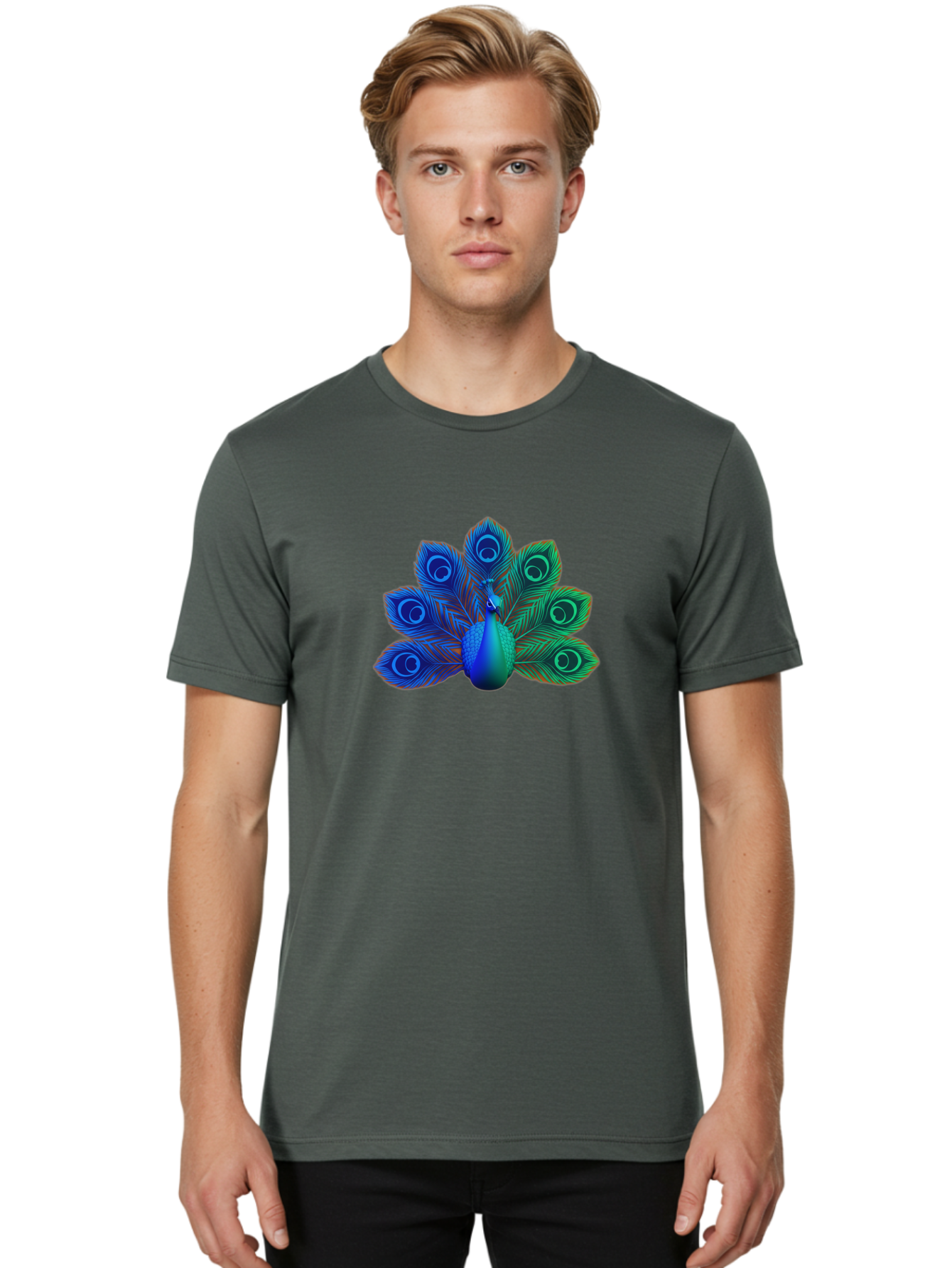 Peacock-18 Men'S Graphic Tee, 100% Cotton, Comfortable Casual Summer Wear, Machine Washable, Peacock Display, Vibrant Feathers, Blue Plumage, Colorful Bird, Majestic Creature, Iridescent Colors, Eye Spots, Feathered Beauty Bab079 30