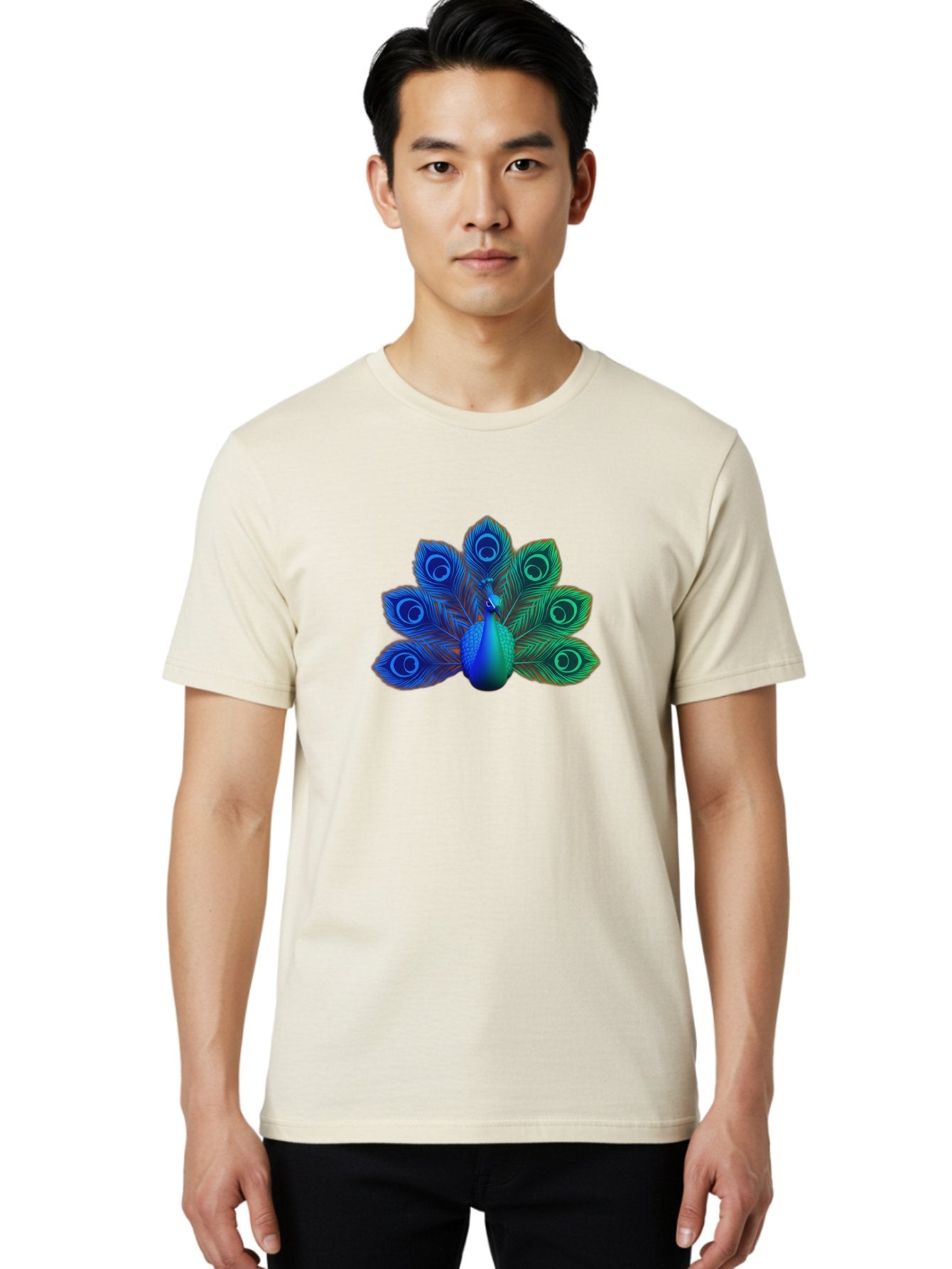 Peacock-18 Men'S Graphic Tee, 100% Cotton, Comfortable Casual Summer Wear, Machine Washable, Peacock Display, Vibrant Feathers, Blue Plumage, Colorful Bird, Majestic Creature, Iridescent Colors, Eye Spots, Feathered Beauty Bab079 25